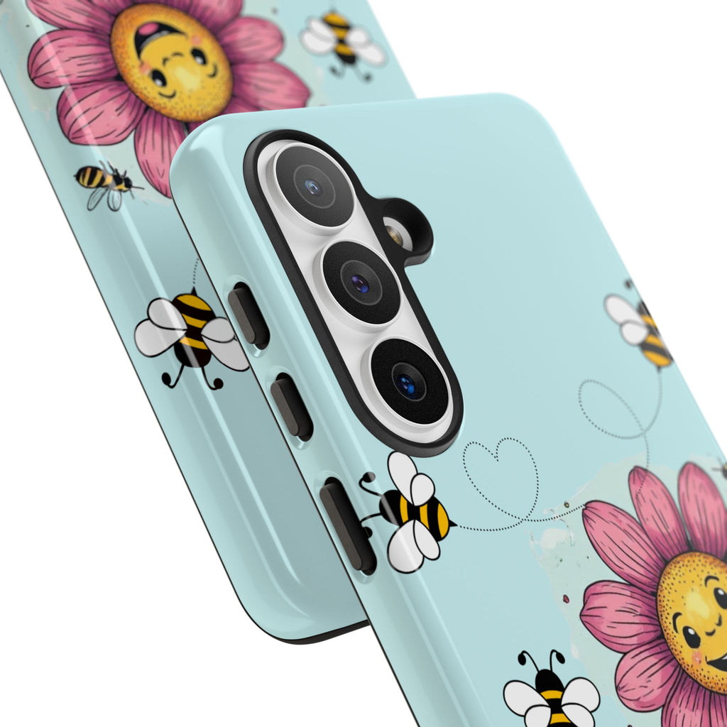 Cute Bee & Smiley Flower Phone Case — Floral Garden Protective Cover