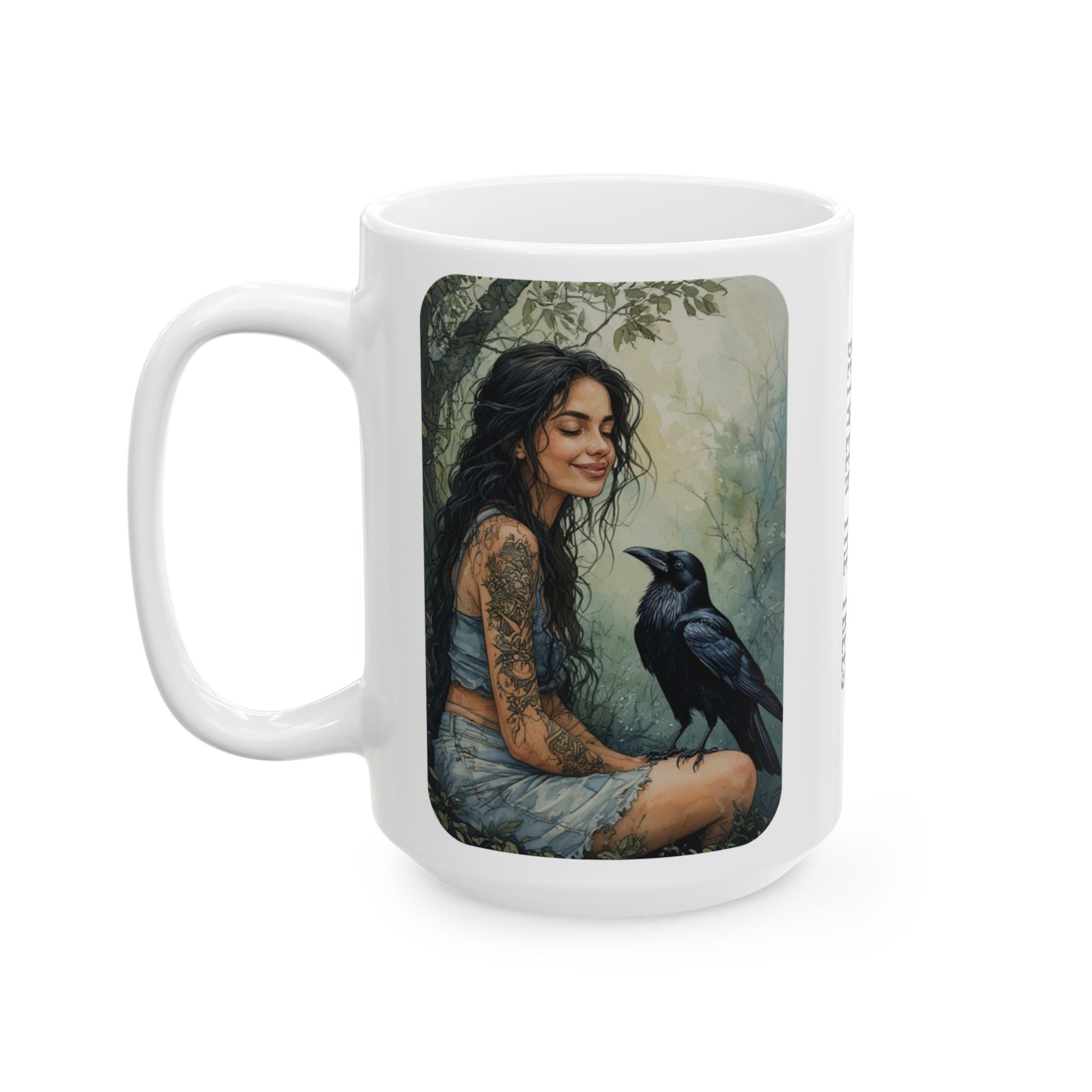 She Listens to the Silence Between the Trees Ceramic Mug — Nature Lover Coffee Cup (15oz)