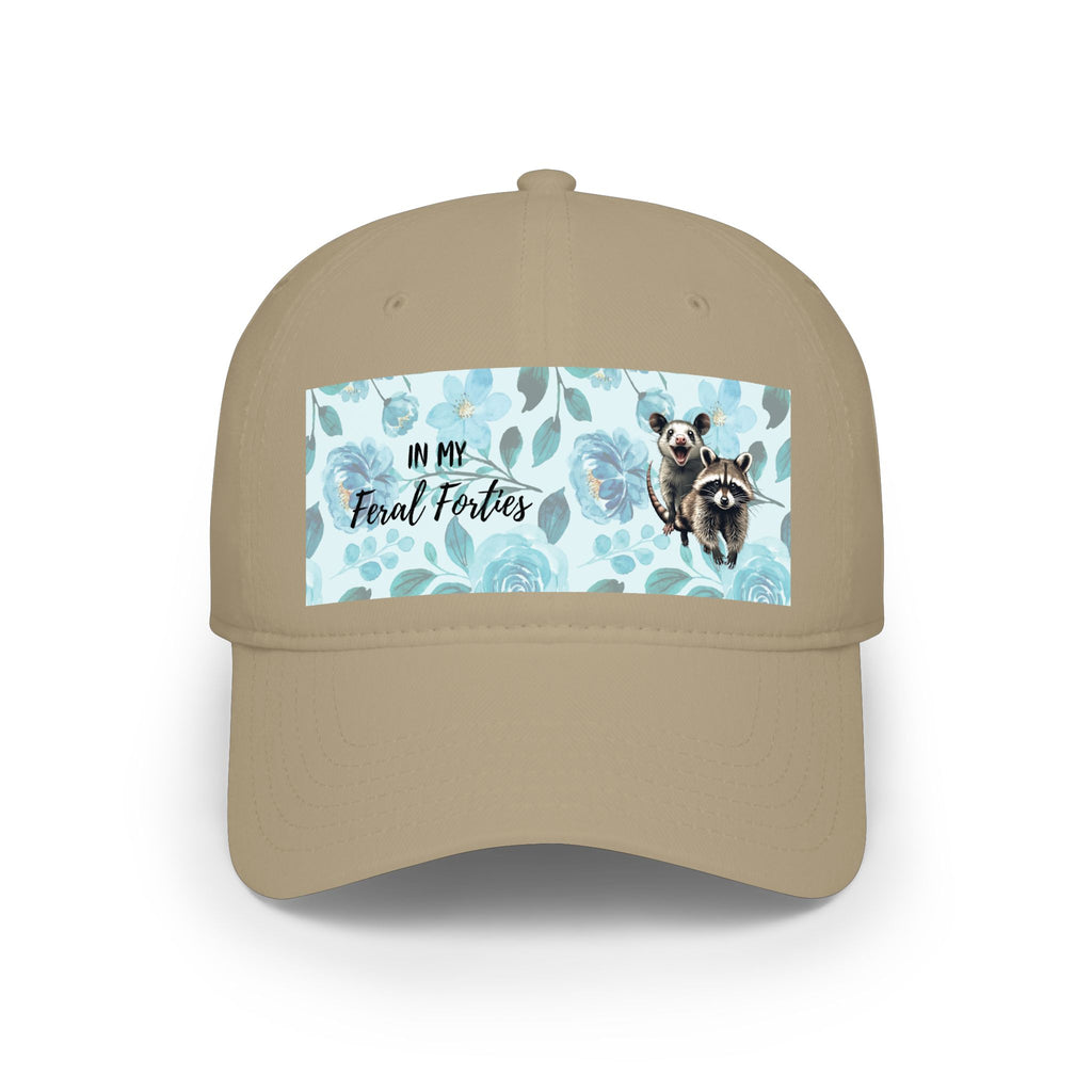 Baseball Cap - "In My Feral Forties" Floral Design with Raccoon & Possum Illustration