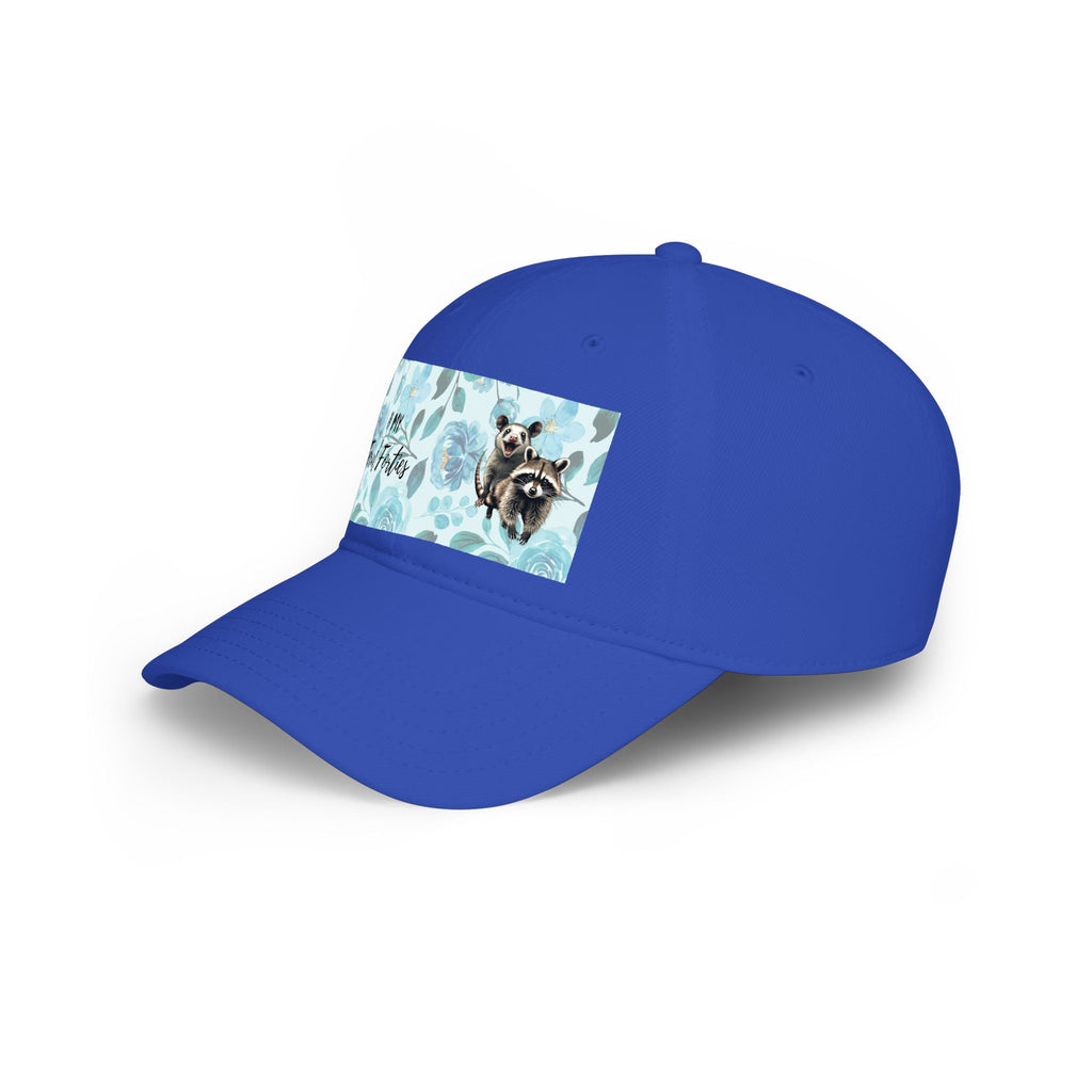 Baseball Cap - "In My Feral Forties" Floral Design with Raccoon & Possum Illustration