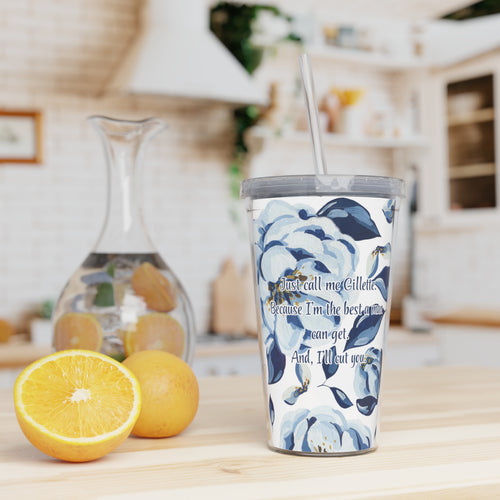 Blue Floral Insulated Tumbler with Straw — "Call Me Gillette" Quote