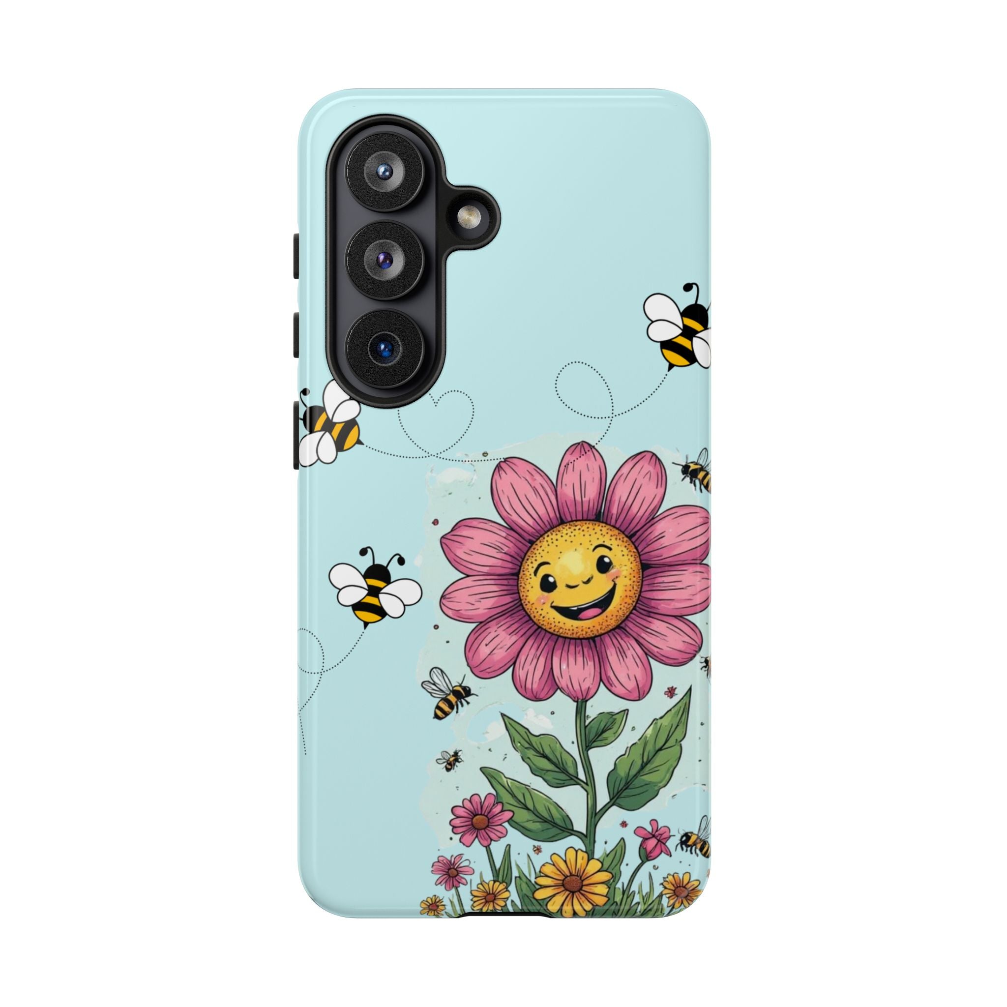 Cute Bee & Smiley Flower Phone Case — Floral Garden Protective Cover