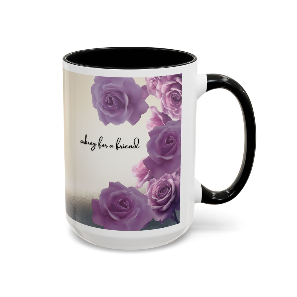 Coffee Mug — 'Waiting For A Friend' Purple Roses & Skull Accent