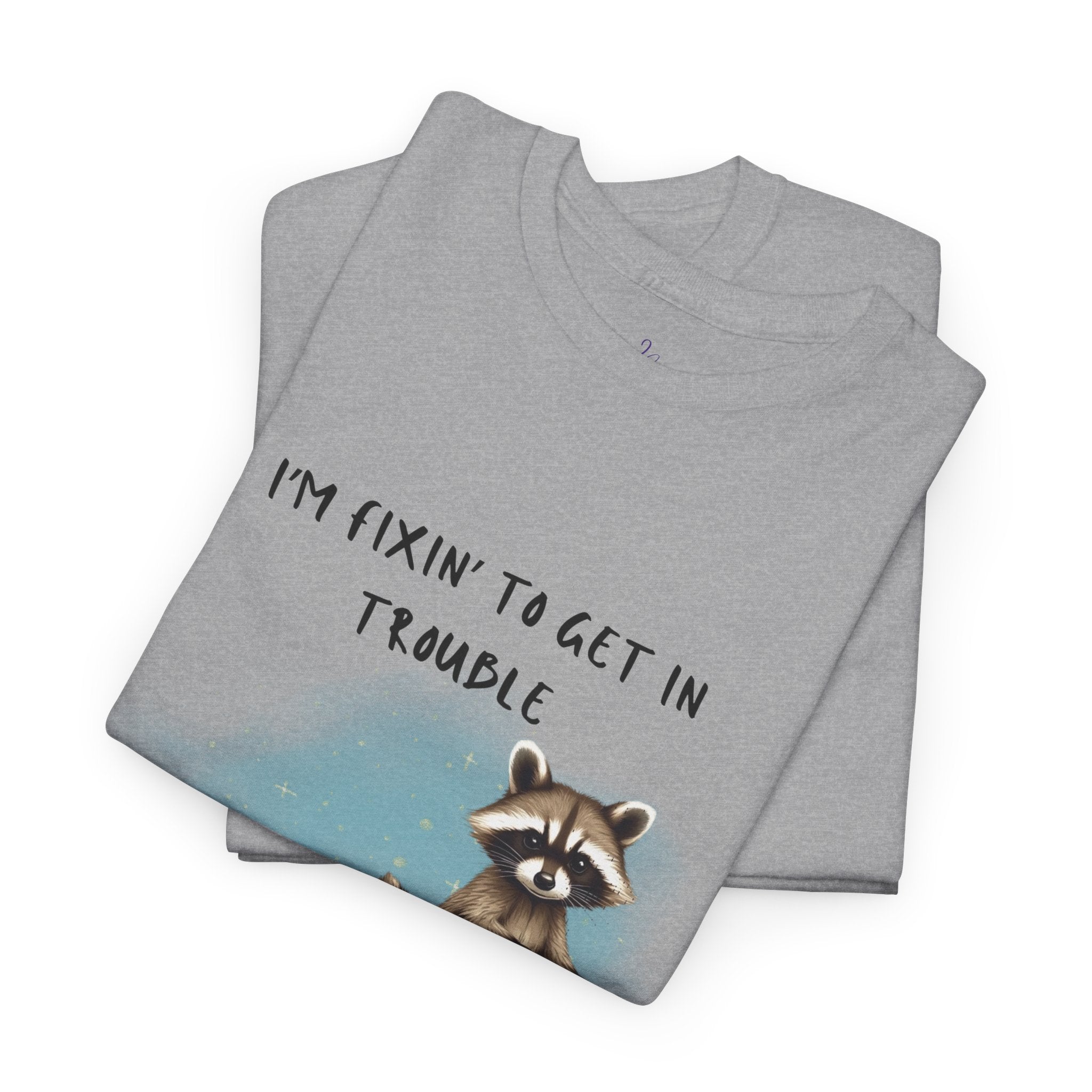 Raccoon on Bicycle Tee - "I'm Fixin' to Get in Trouble, You Coming?" Cute Funny Graphic T-Shirt