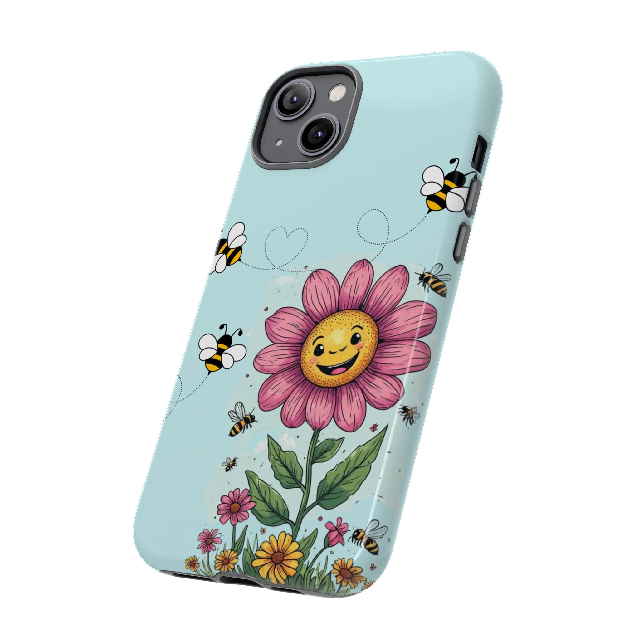Cute Bee & Smiley Flower Phone Case — Floral Garden Protective Cover
