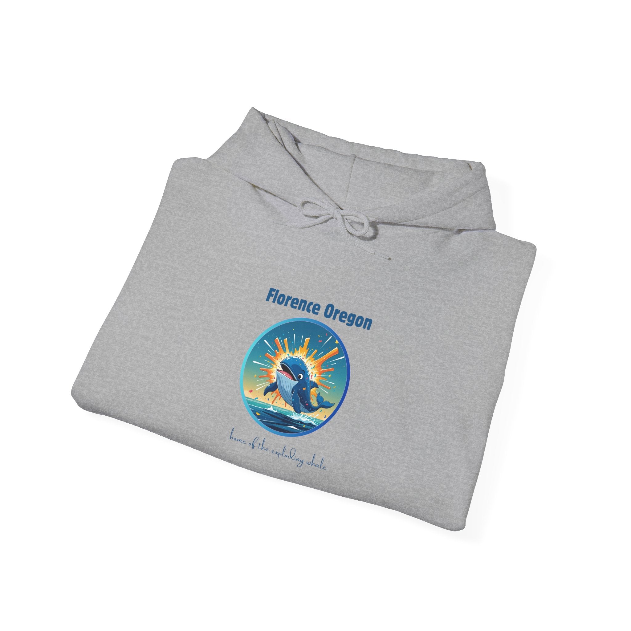 Florence Oregon Exploding Whale Hoodie — Scenic Beach Sunset Graphic Hooded Sweatshirt