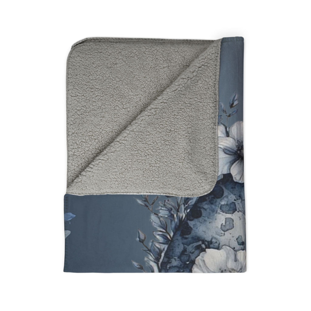 Moon Floral Sherpa Blanket — Blue Crescent Floral Fleece Throw