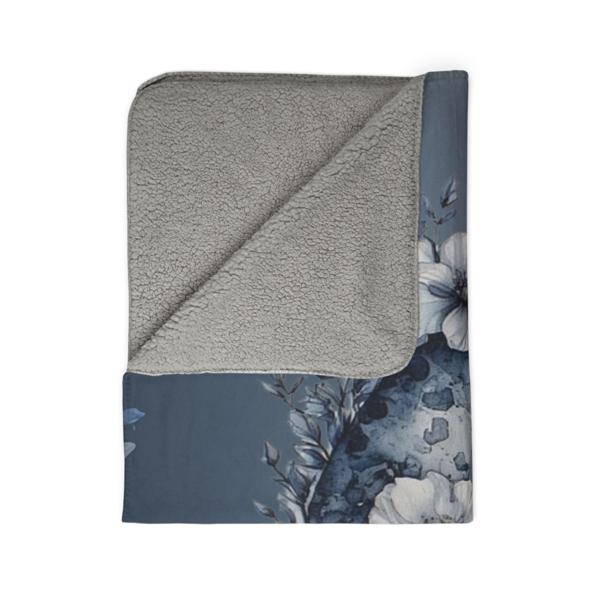Moon Floral Sherpa Blanket — Blue Crescent Floral Fleece Throw