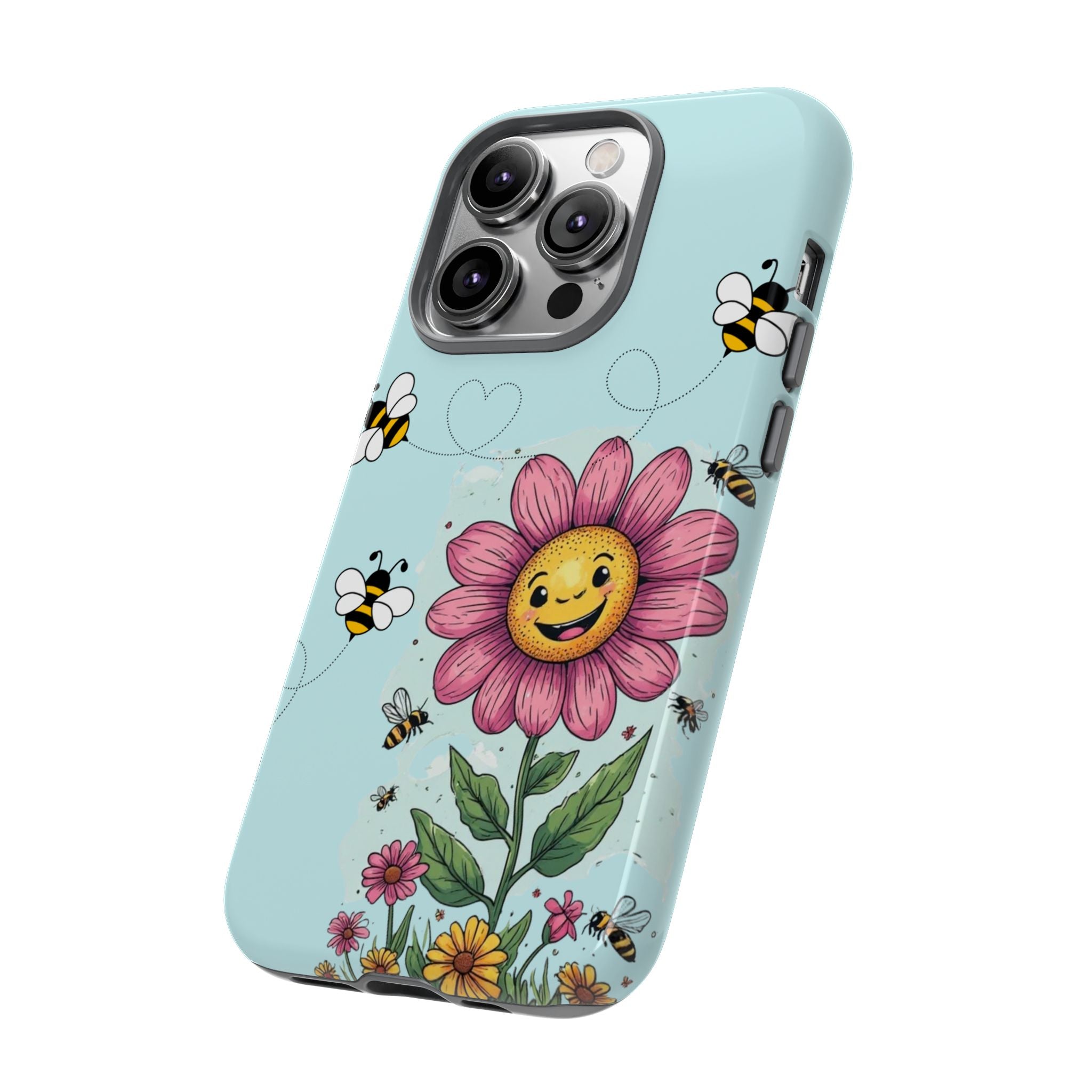 Cute Bee & Smiley Flower Phone Case — Floral Garden Protective Cover
