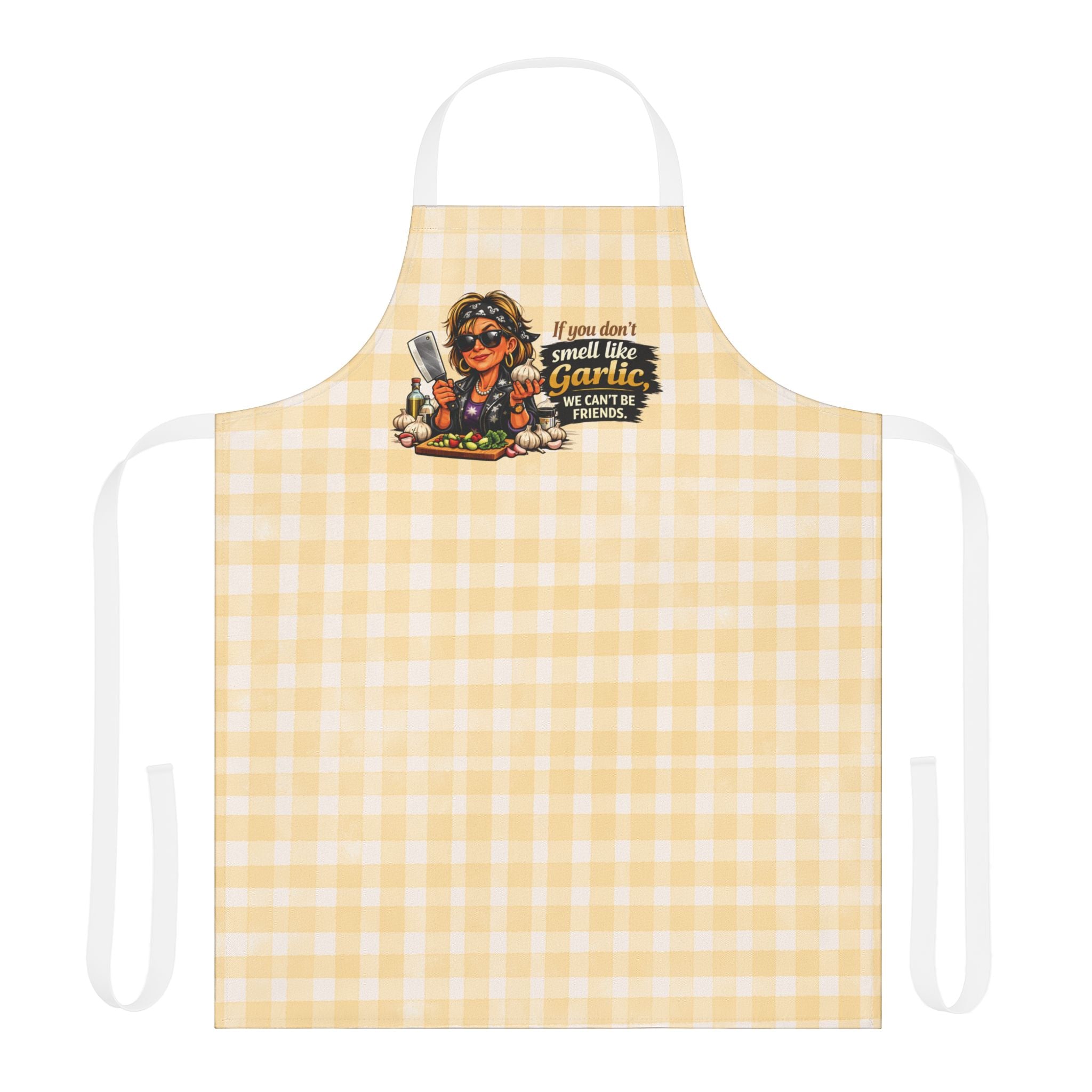Garlic Lovers Apron — "If You Don't Smell Like Garlic, We Can't Be Friends" Yellow Gingham