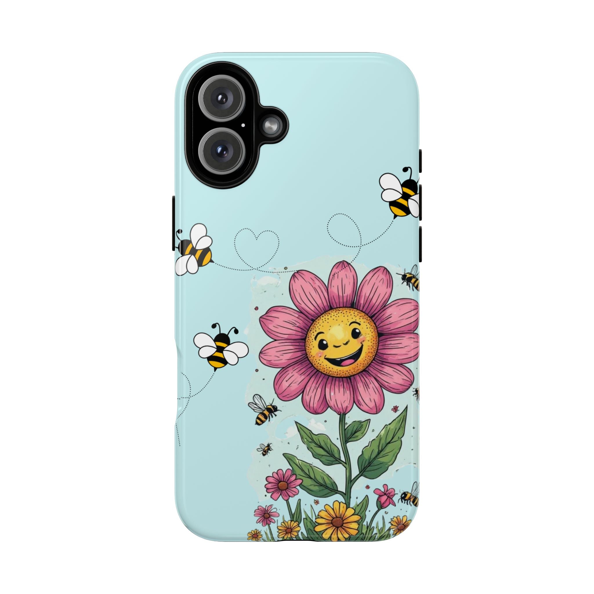 Cute Bee & Smiley Flower Phone Case — Floral Garden Protective Cover