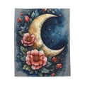 Moon & Floral Velveteen Plush Blanket — Crescent Moon Night Sky Throw