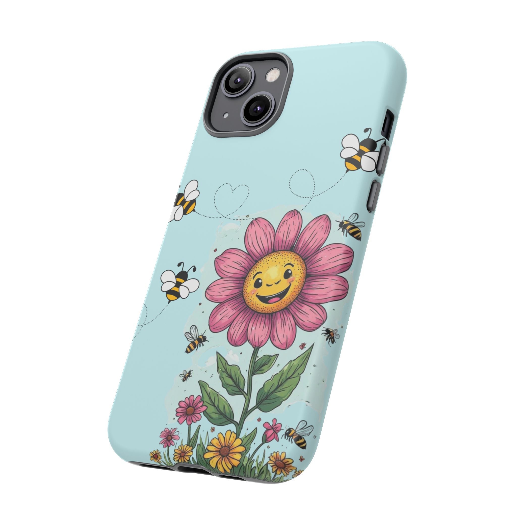 Cute Bee & Smiley Flower Phone Case — Floral Garden Protective Cover