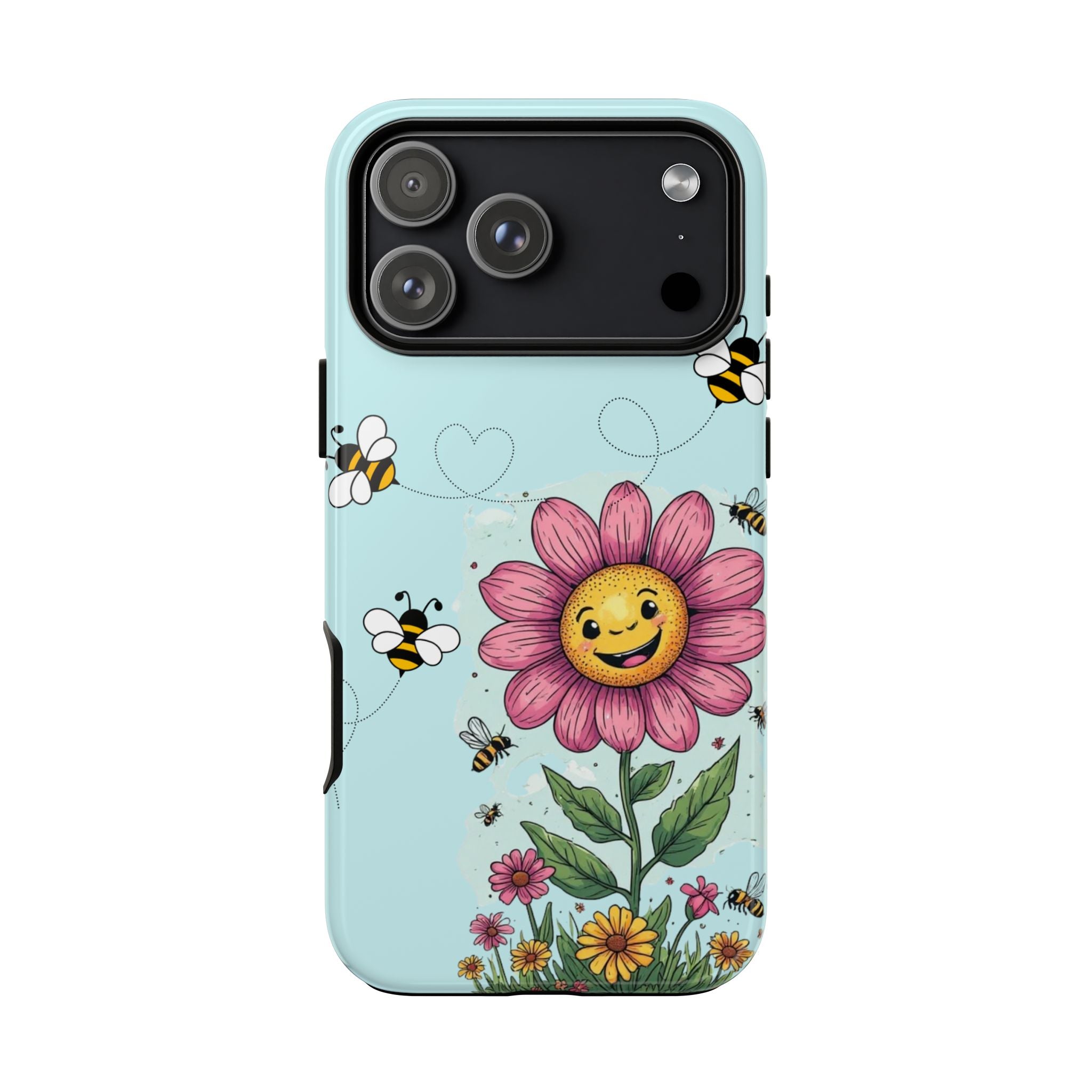 Cute Bee & Smiley Flower Phone Case — Floral Garden Protective Cover