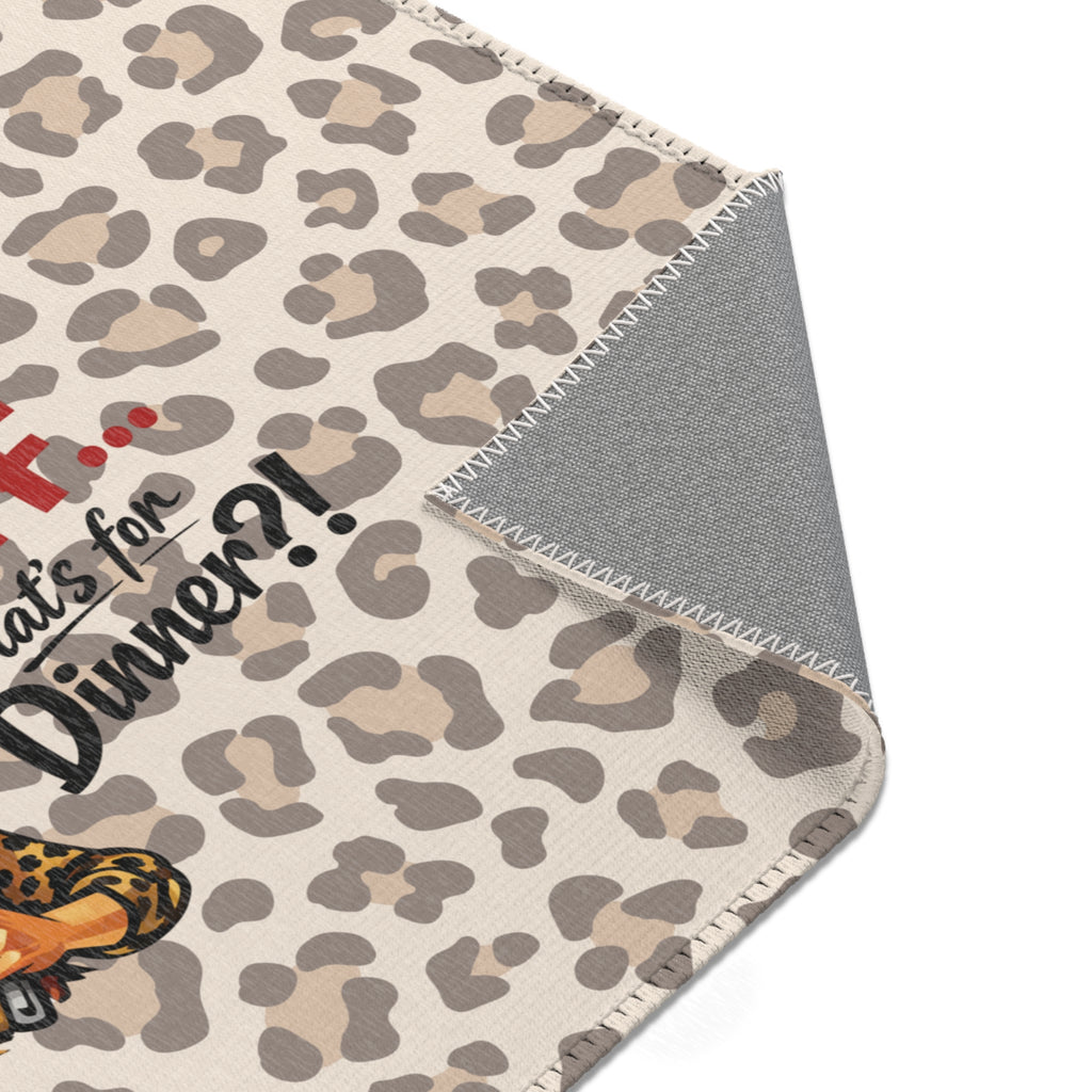 WTF What’s For Dinner Leopard Print Area Rug — Funny Wine Lover Kitchen Mat