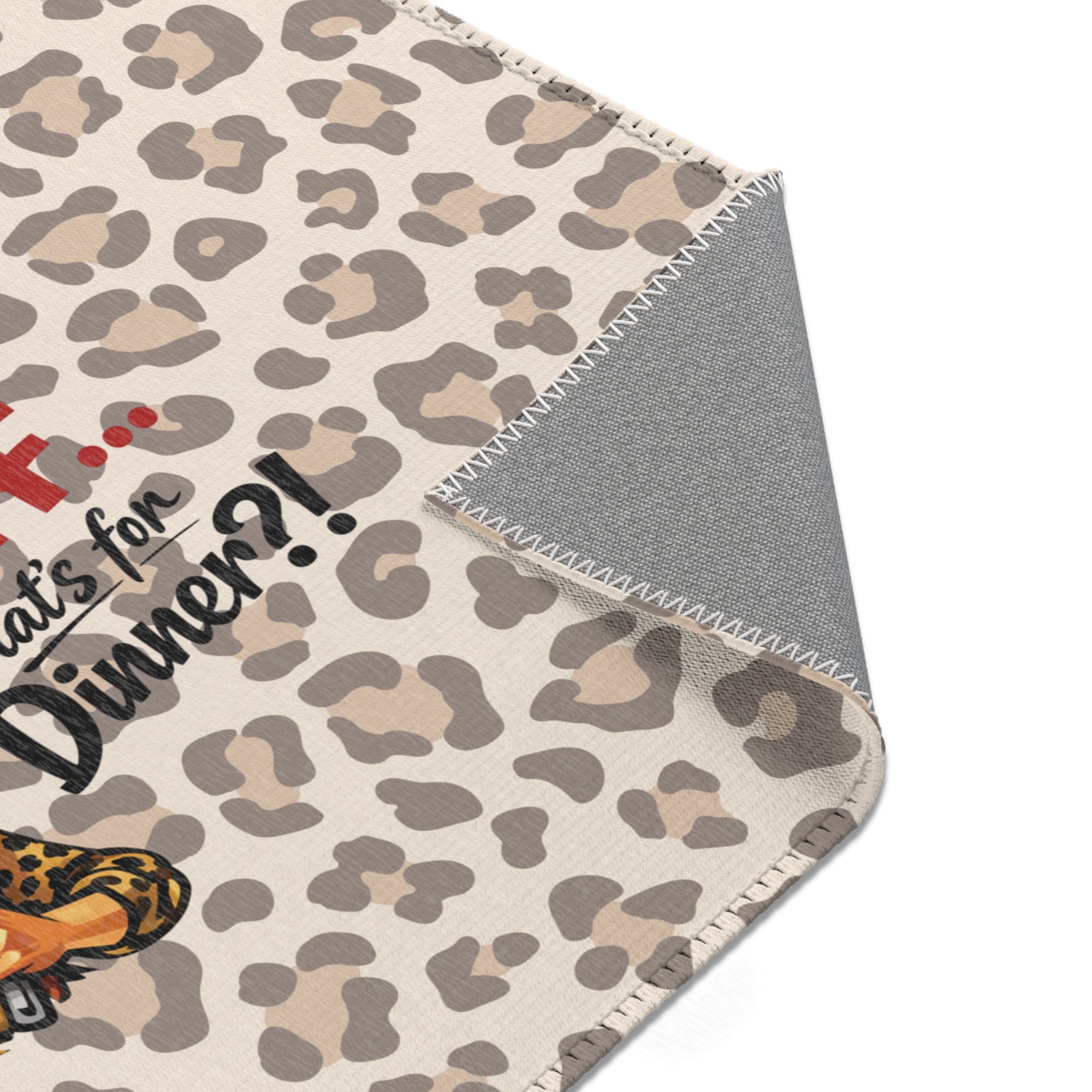 WTF What’s For Dinner Leopard Print Area Rug — Funny Wine Lover Kitchen Mat