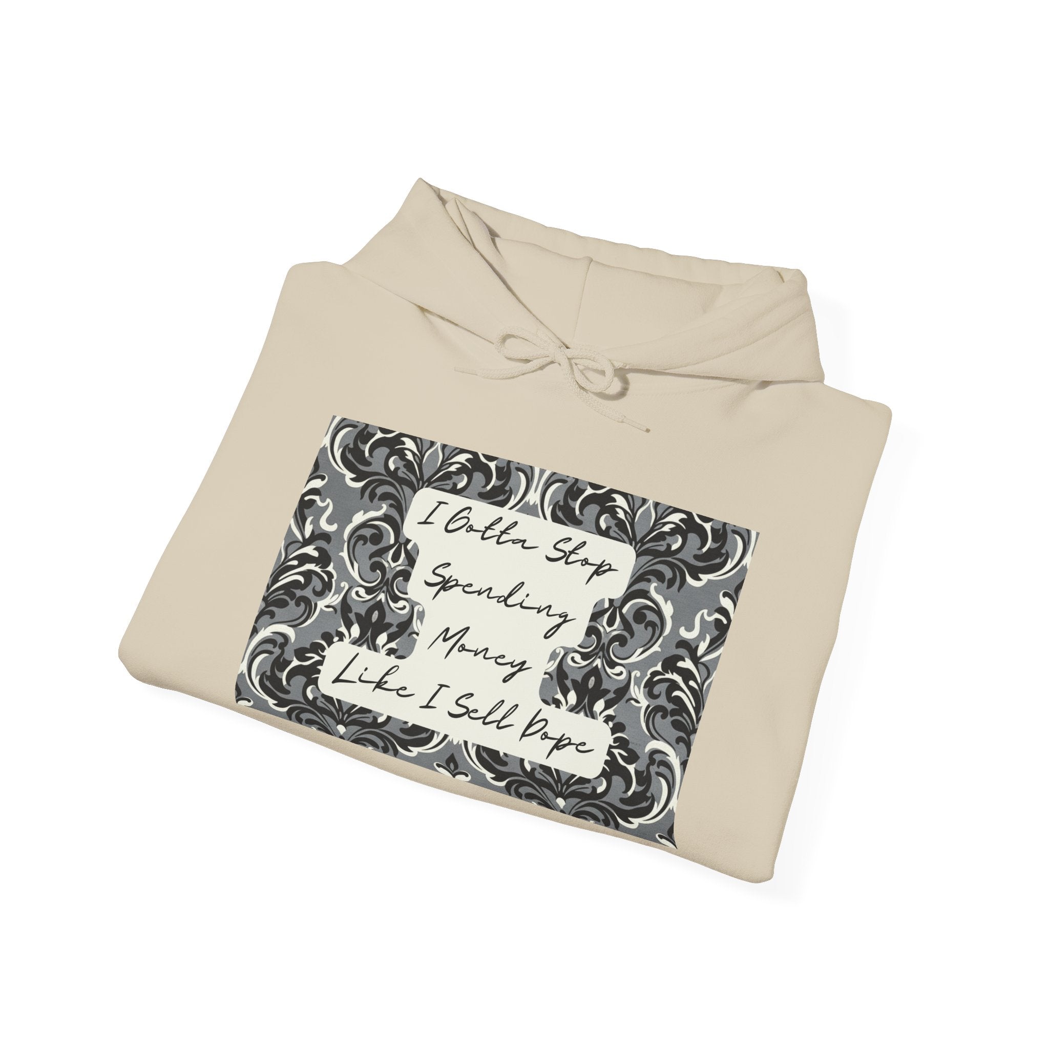 Quote Hoodie — "Gotta Stop" Baroque Print Graphic Pullover
