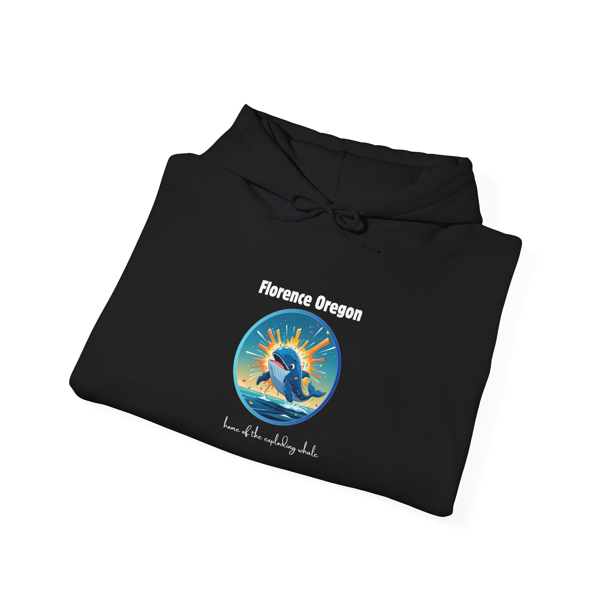 Florence Oregon Exploding Whale Hoodie — Scenic Beach Sunset Graphic Hooded Sweatshirt