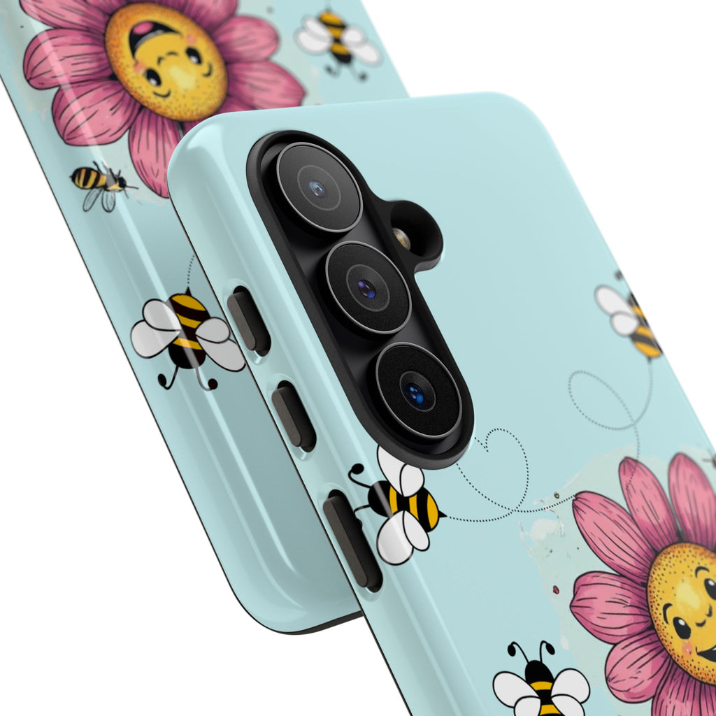 Cute Bee & Smiley Flower Phone Case — Floral Garden Protective Cover