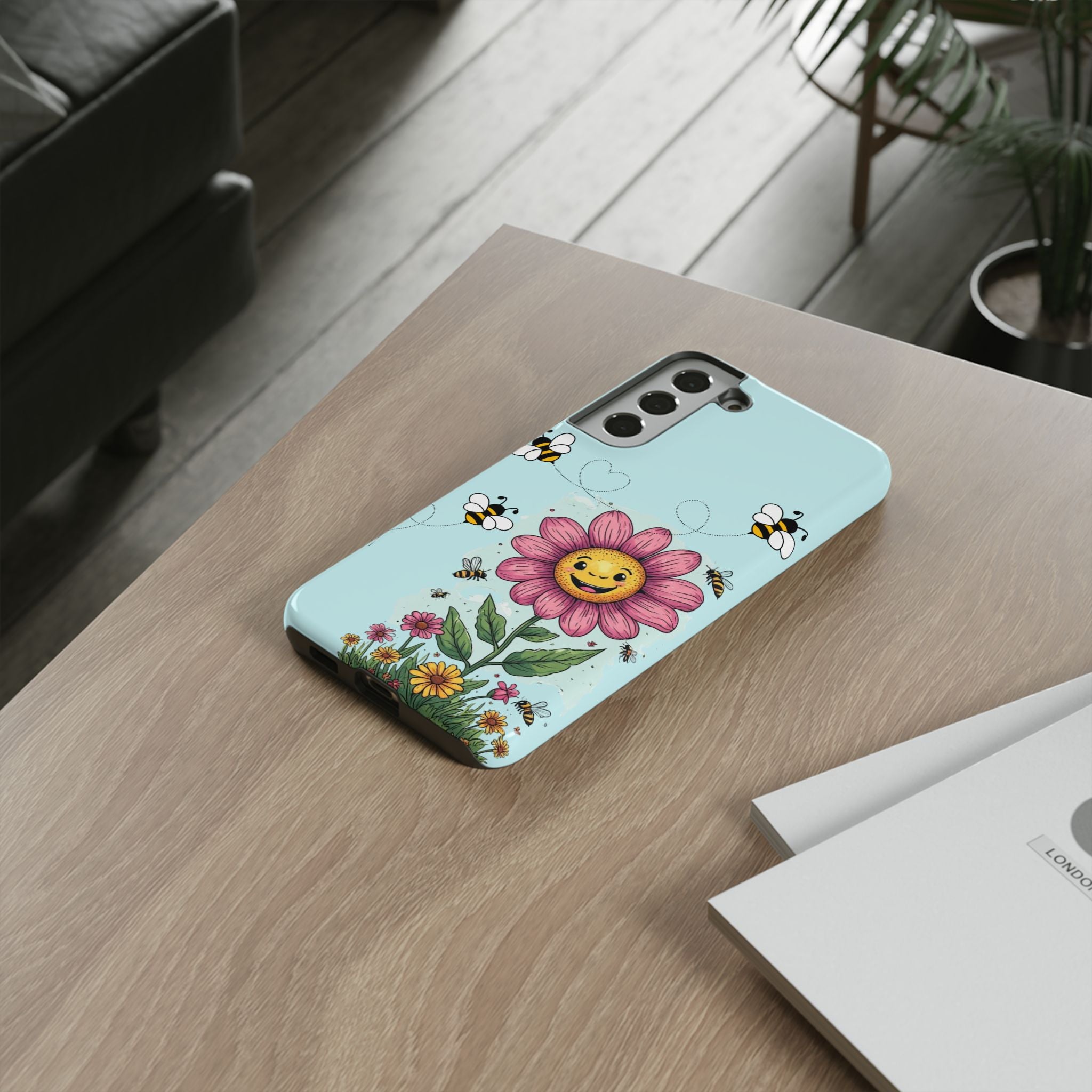 Cute Bee & Smiley Flower Phone Case — Floral Garden Protective Cover