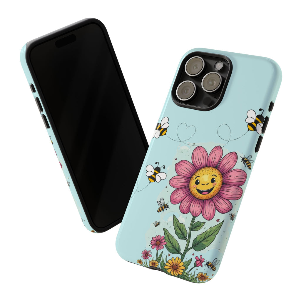 Cute Bee & Smiley Flower Phone Case — Floral Garden Protective Cover