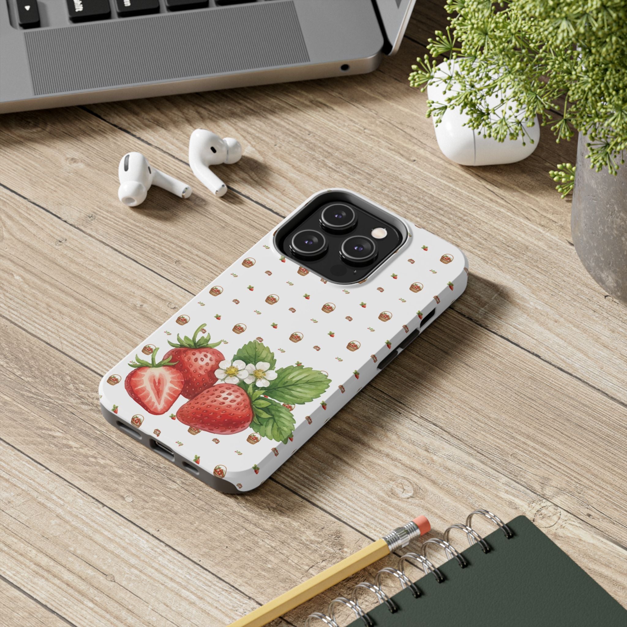 Strawberry Pattern Tough Phone Case — Vintage Botanical Fruit Design