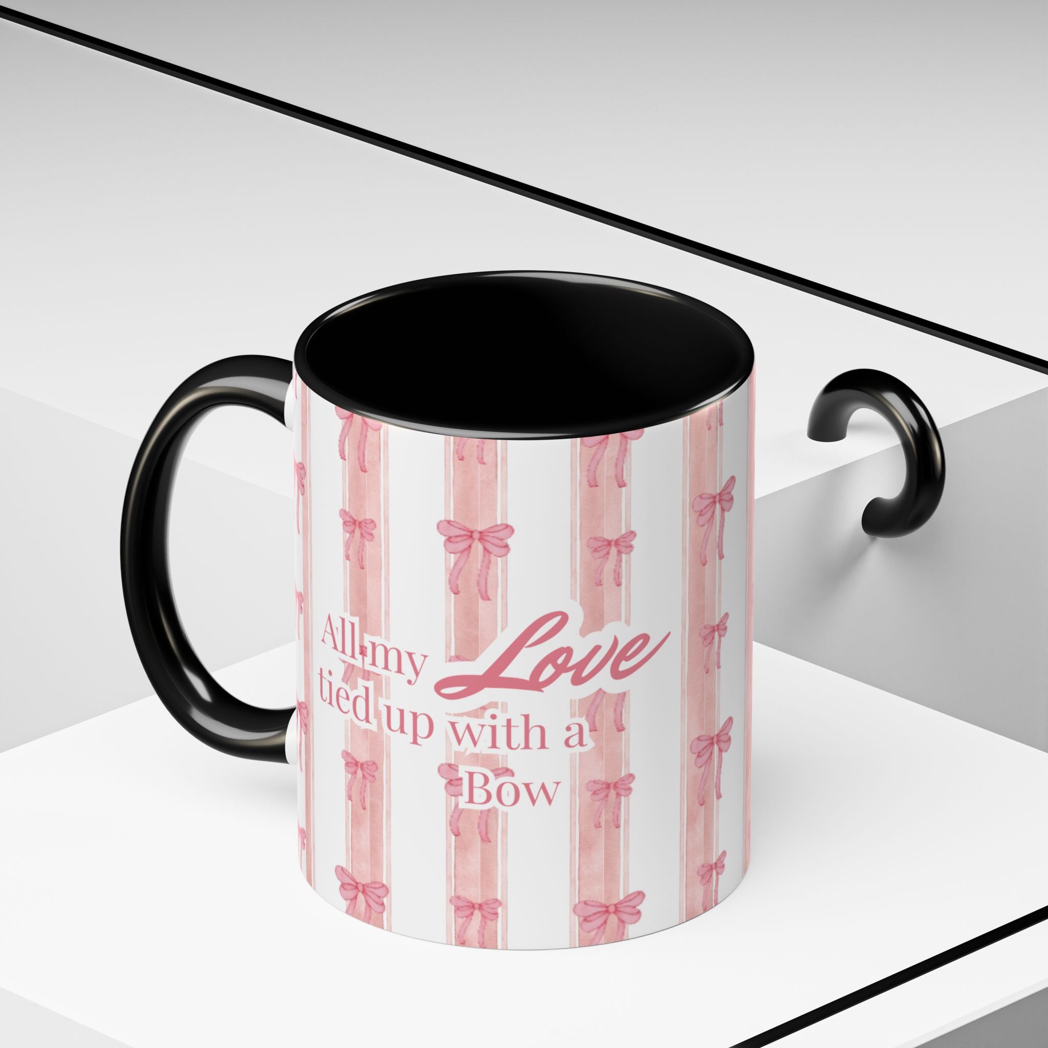 Pink Watercolor Bows Accent Mug | 11oz 15oz