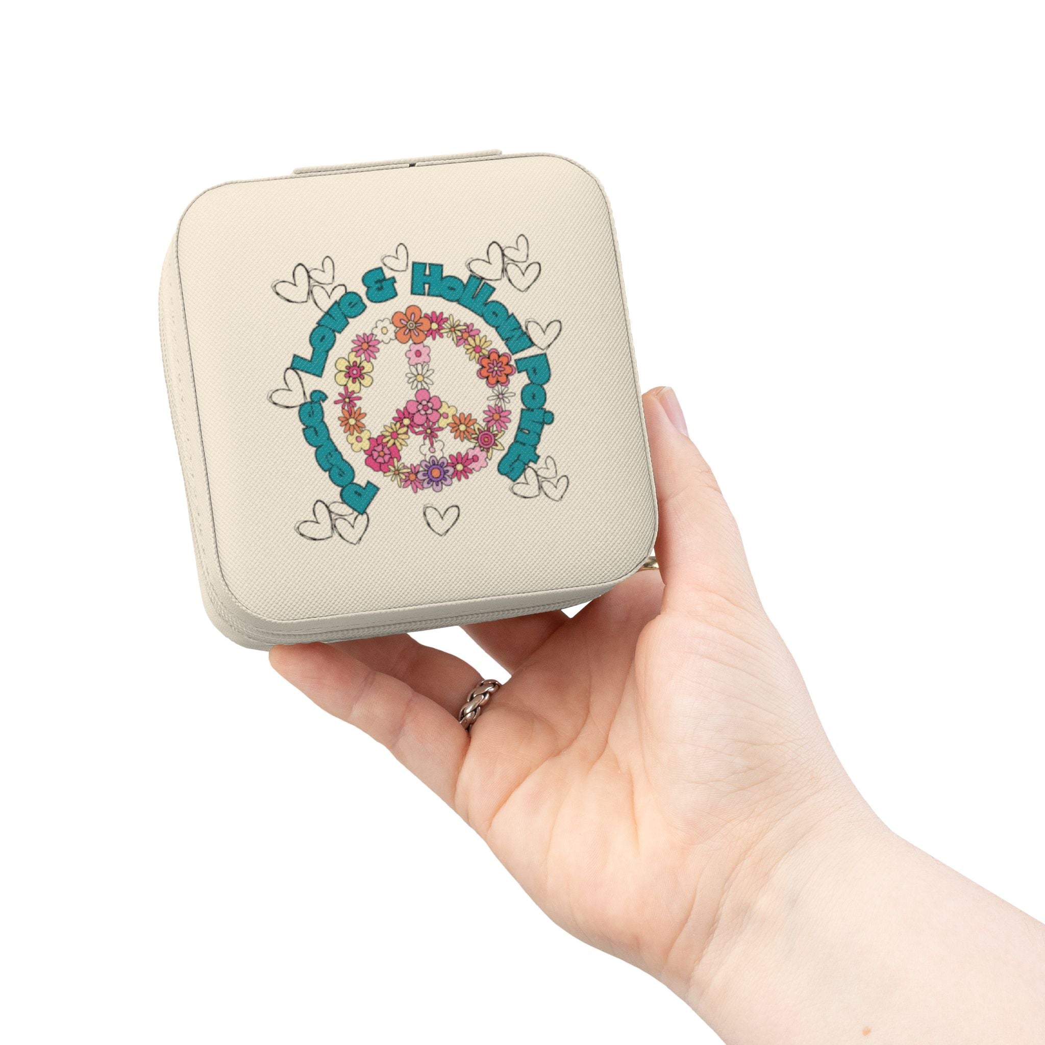 Peace Sign Jewelry Travel Case — Compact Portable Organizer for Rings, Earrings & Necklaces