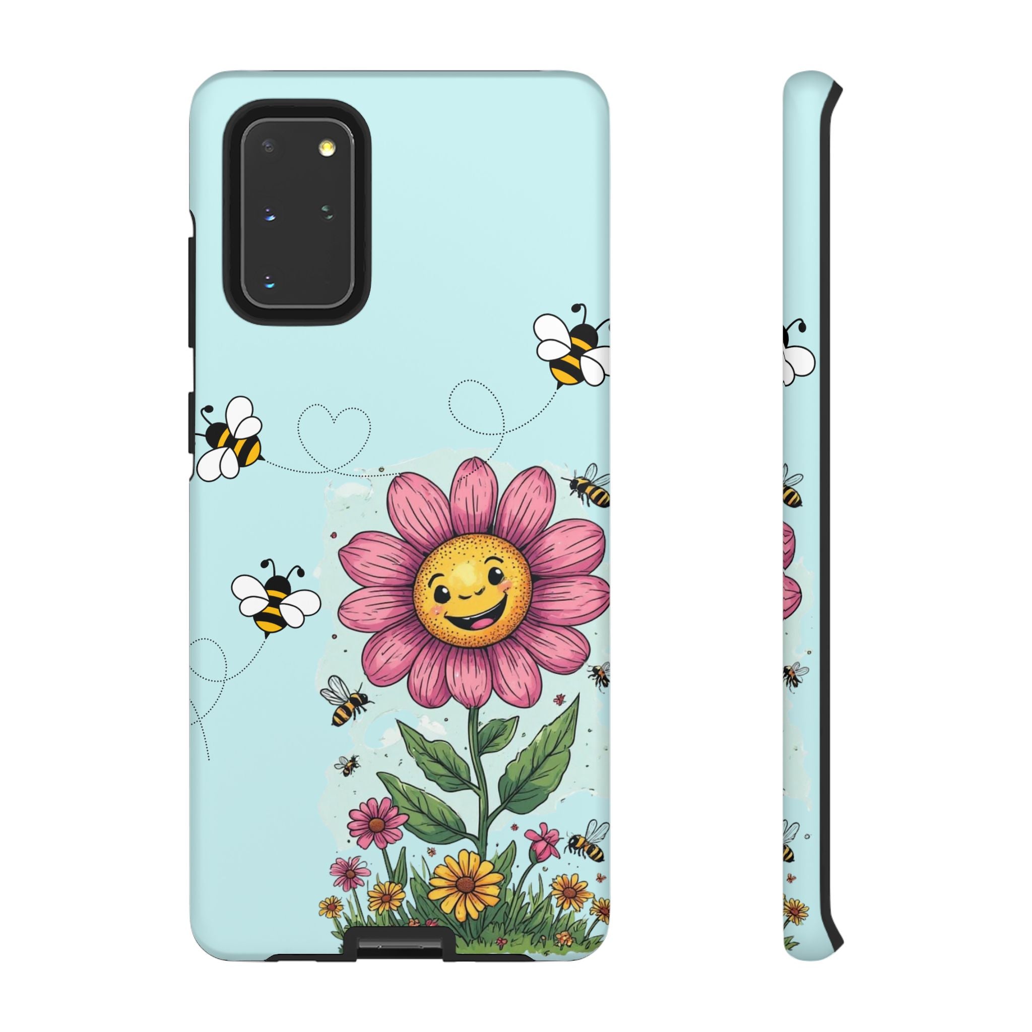 Cute Bee & Smiley Flower Phone Case — Floral Garden Protective Cover