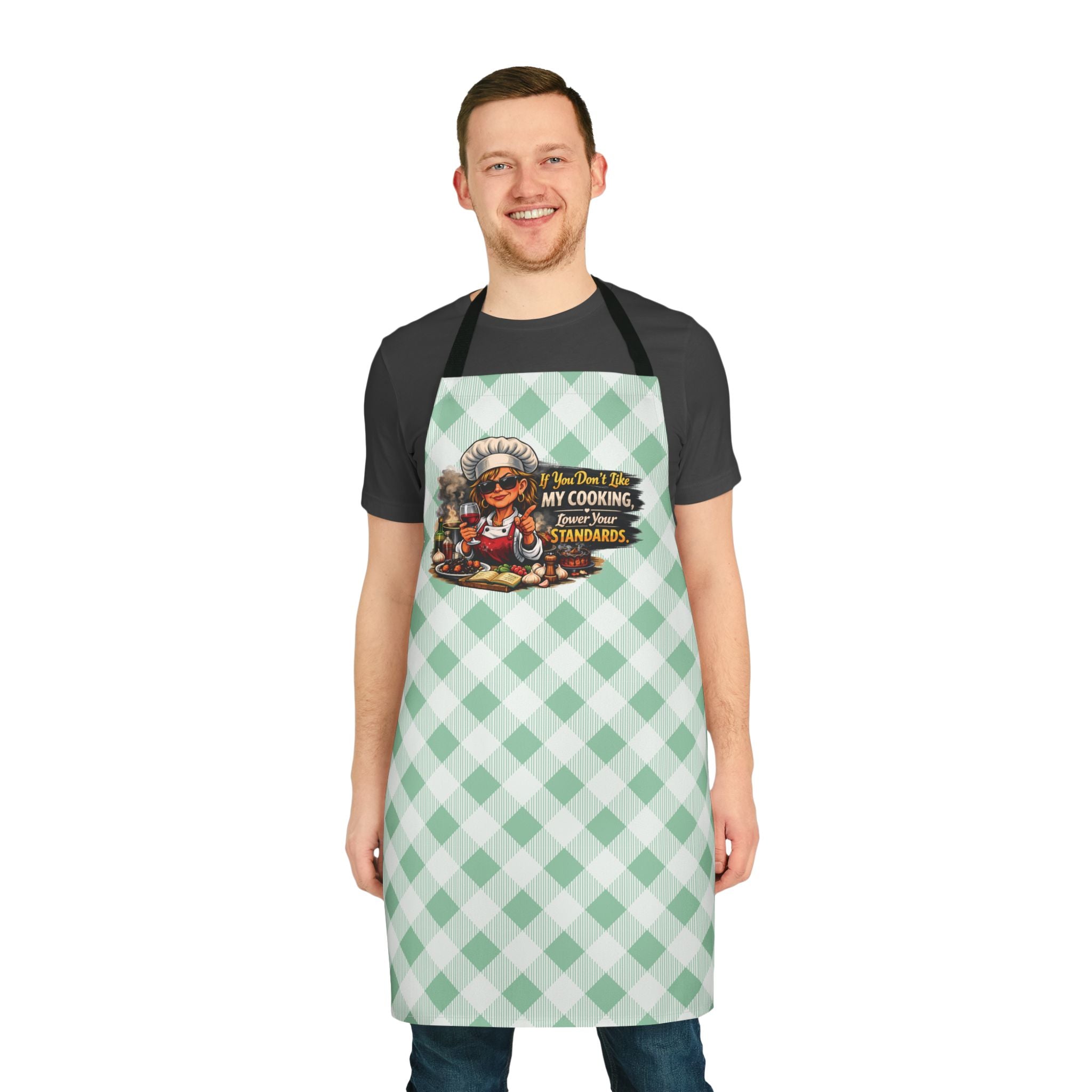 Funny Grandma Cooking Apron – "If You Don't Like My Cooking" Lower Your Standards, Gingham Kitchen Apron