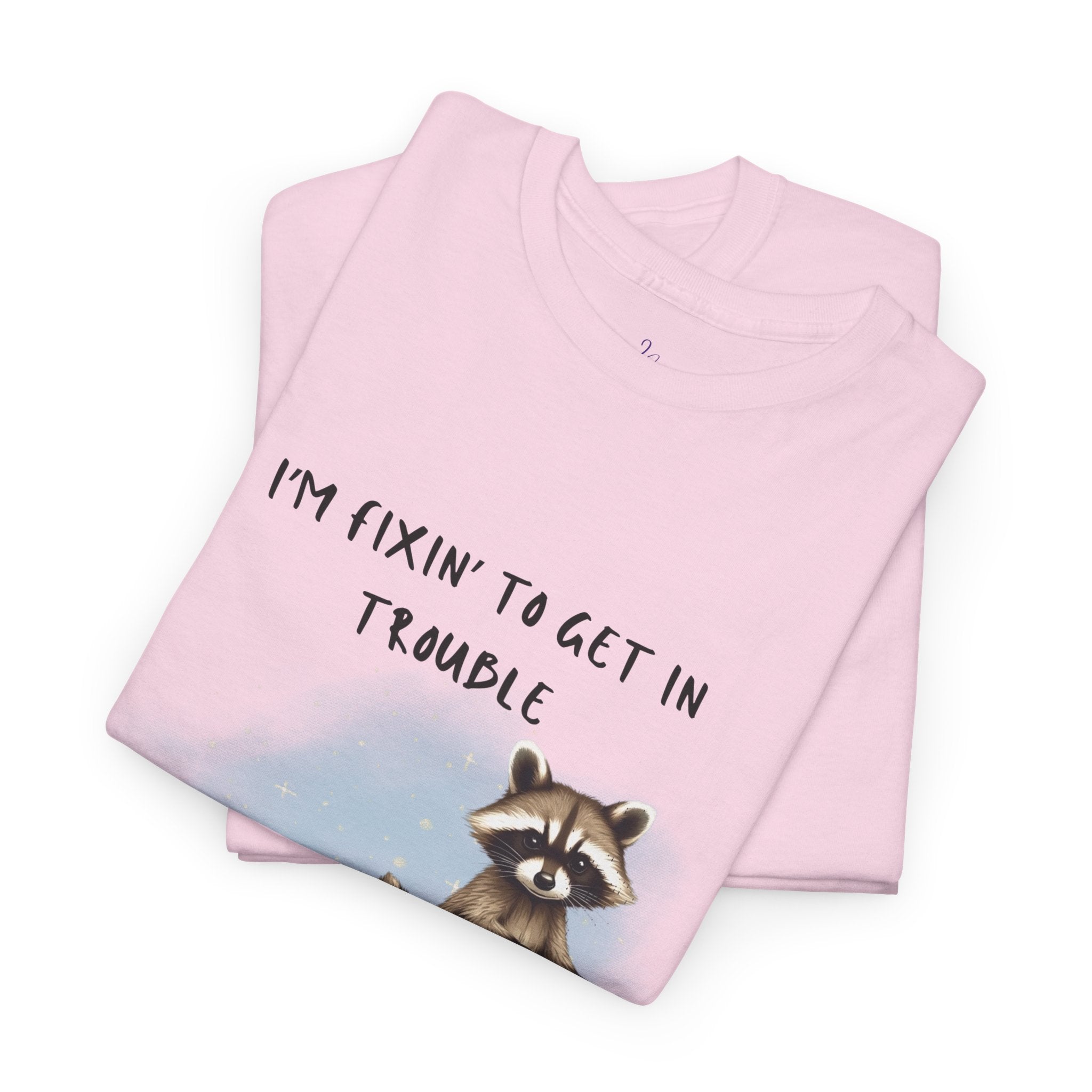 Raccoon on Bicycle Tee - "I'm Fixin' to Get in Trouble, You Coming?" Cute Funny Graphic T-Shirt