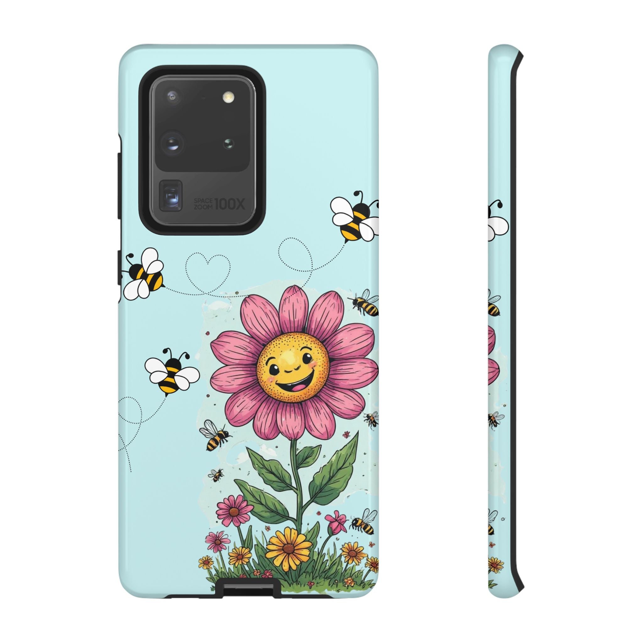 Cute Bee & Smiley Flower Phone Case — Floral Garden Protective Cover