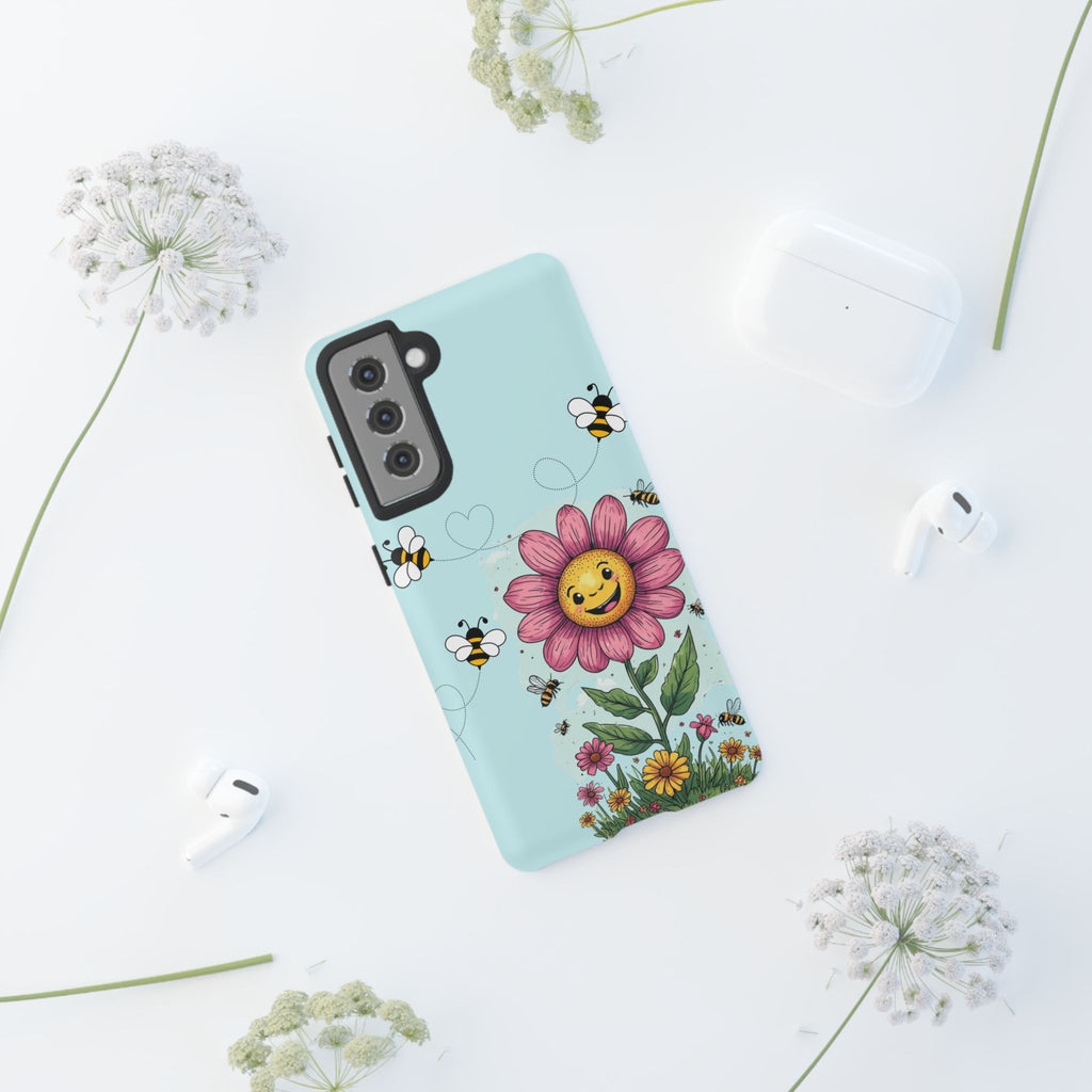Cute Bee & Smiley Flower Phone Case — Floral Garden Protective Cover