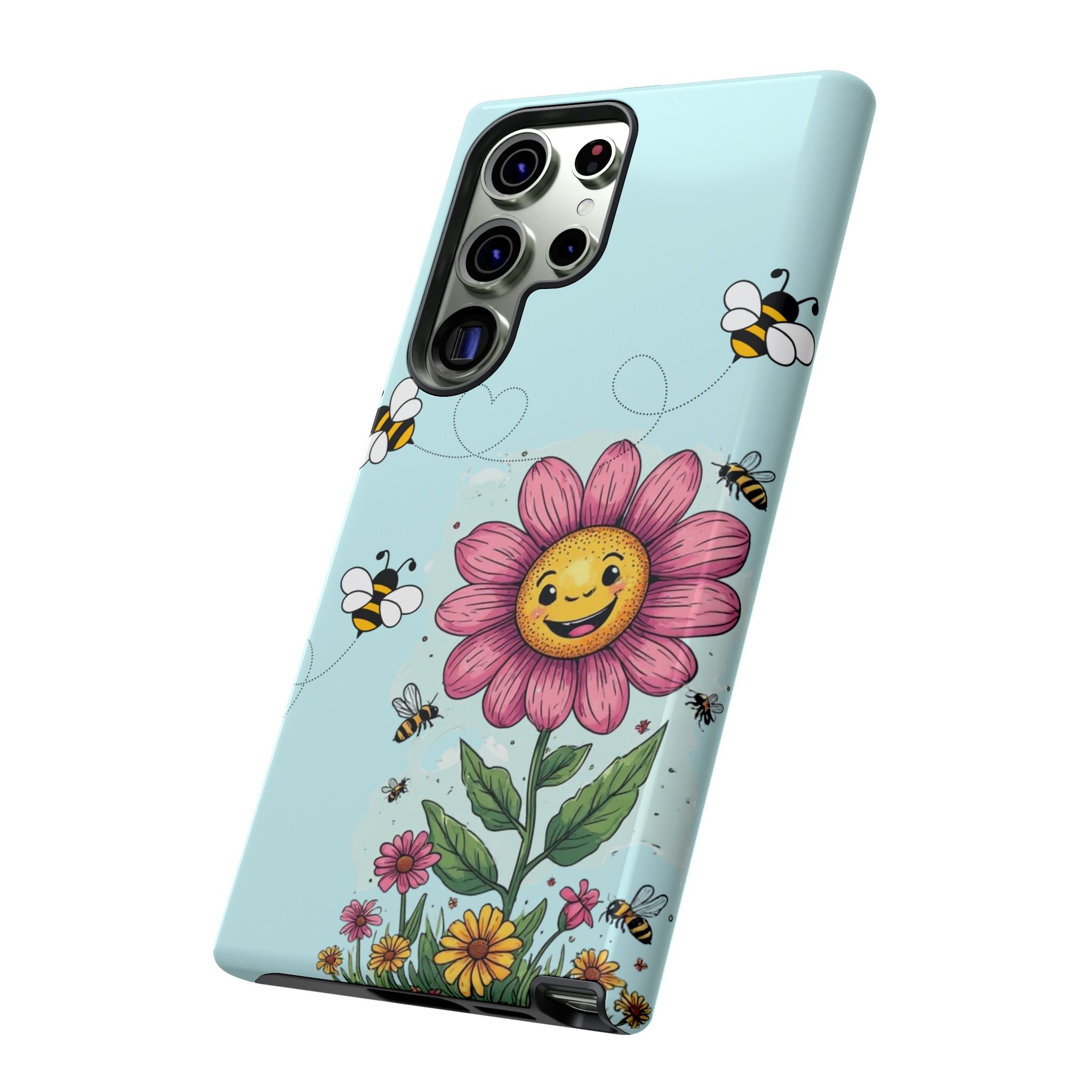 Cute Bee & Smiley Flower Phone Case — Floral Garden Protective Cover