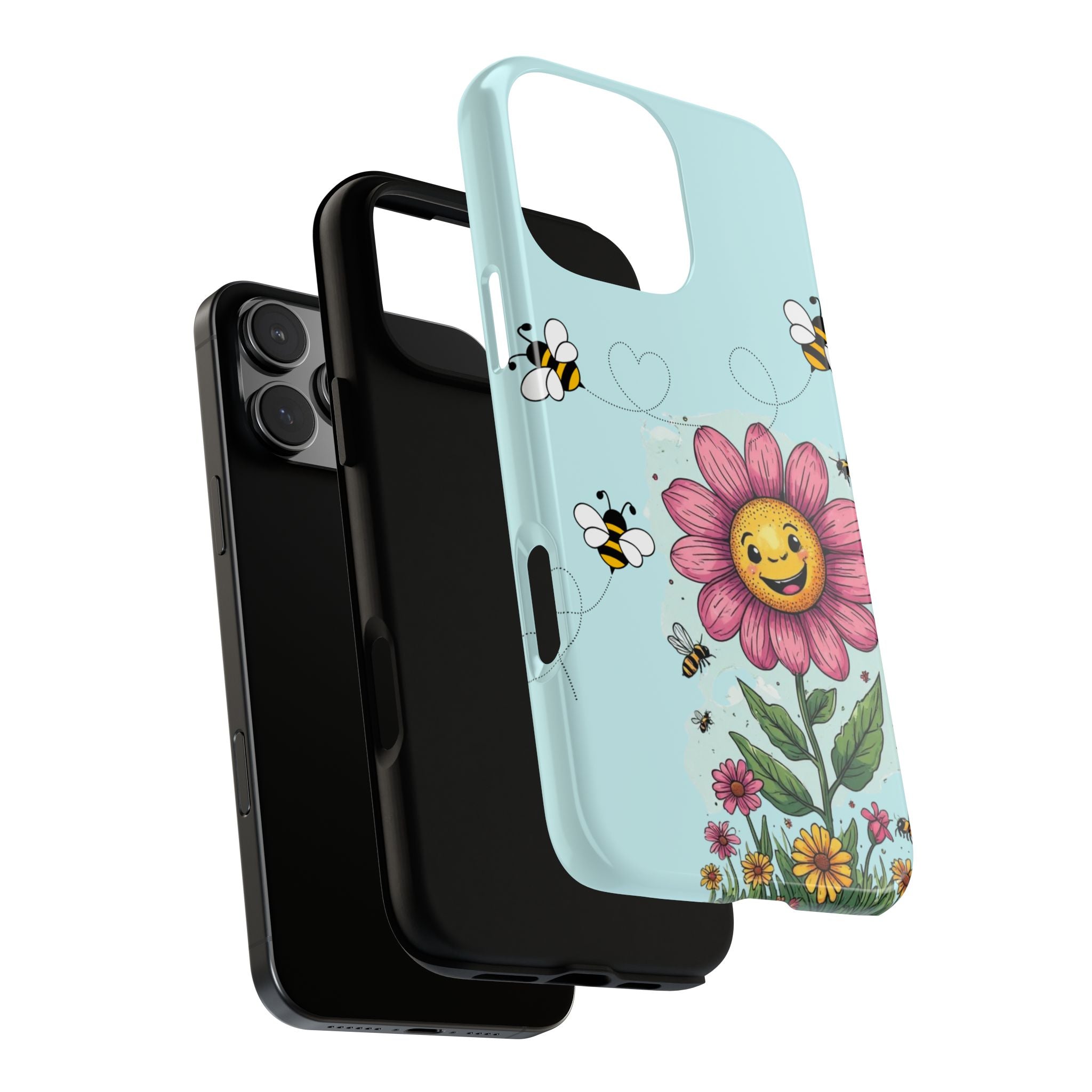 Cute Bee & Smiley Flower Phone Case — Floral Garden Protective Cover