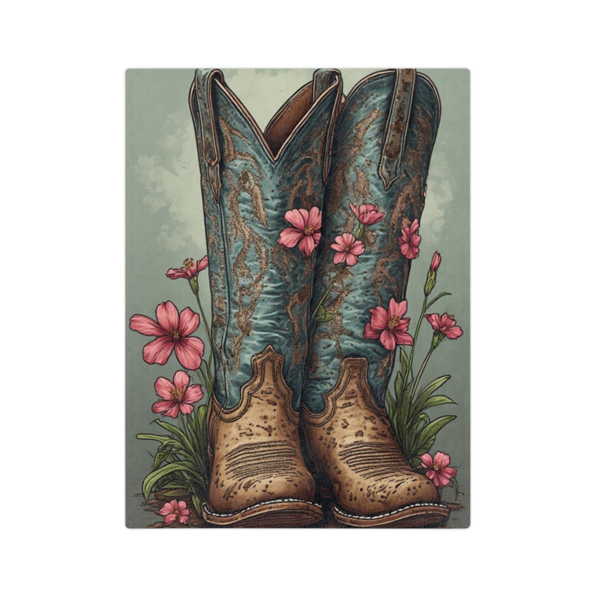 Cowboy Boots Floral Velveteen Blanket