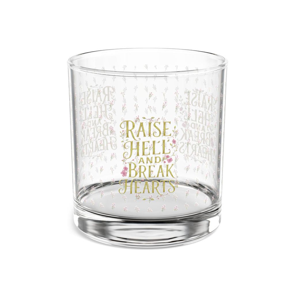 10oz Rocks Glass — “Raise Hell and Break Hearts” Pink Watercolor Cocktail Glass