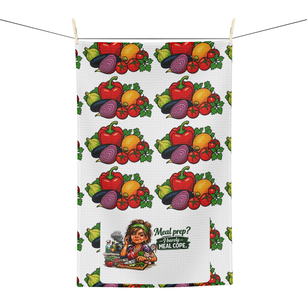 Meal Prep Vegetable Pattern Microfiber Tea Towel — "Meal Prep? I Barely Meal Cope"