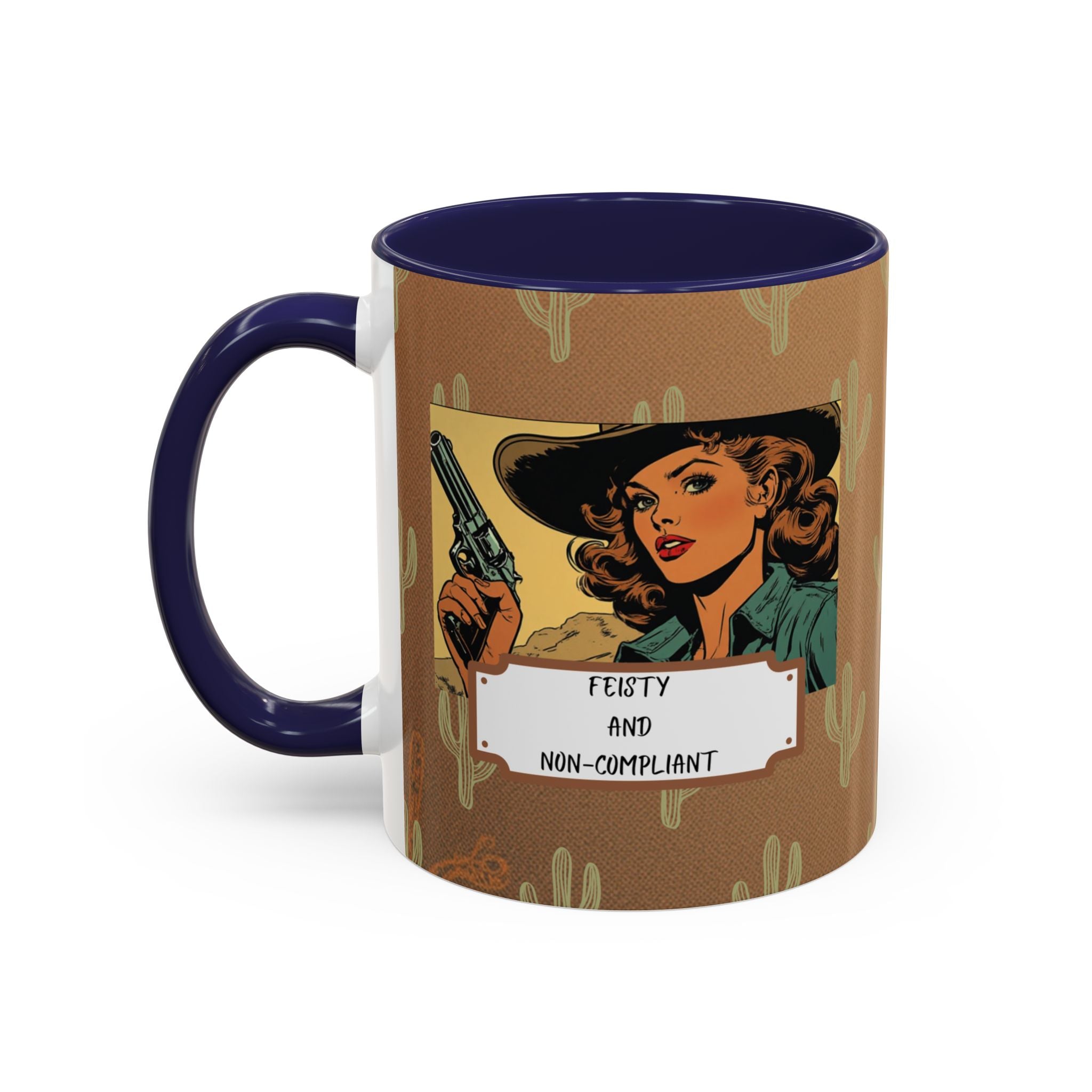 Feisty & Non-Compliant with a Southwest Flare Coffee Mug – Rustic Desert Pattern