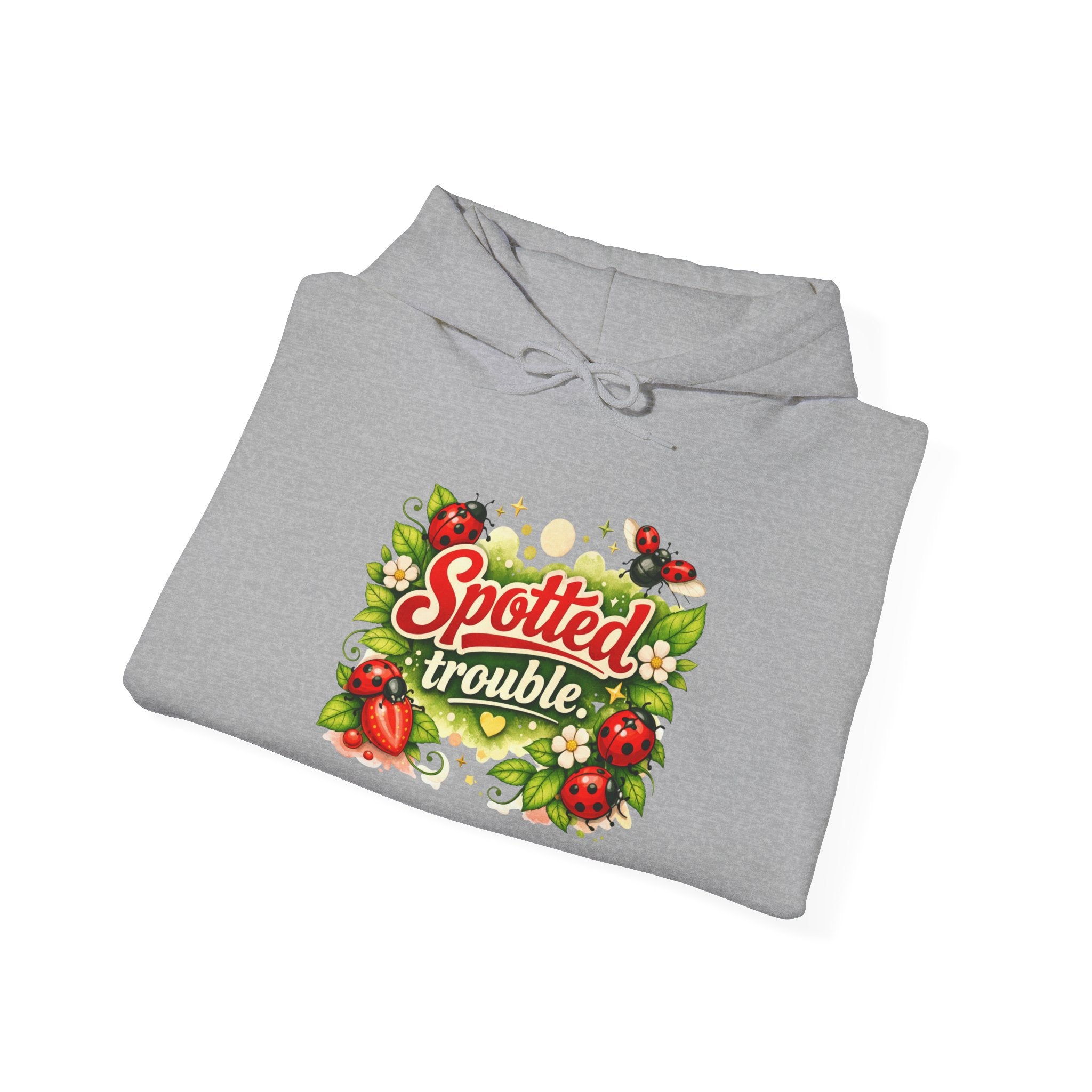 "Spotted Trouble" — ladybug Graphic Hooded Sweatshirt