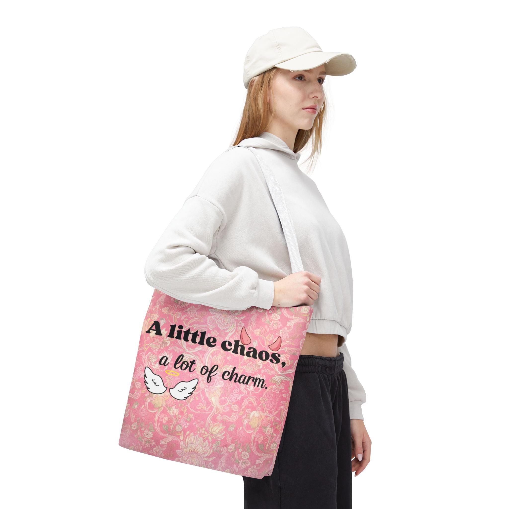 Charming Chaos Pink Tote Bag — "A Little Chaos, A Lot of Charm" All-Over-Print