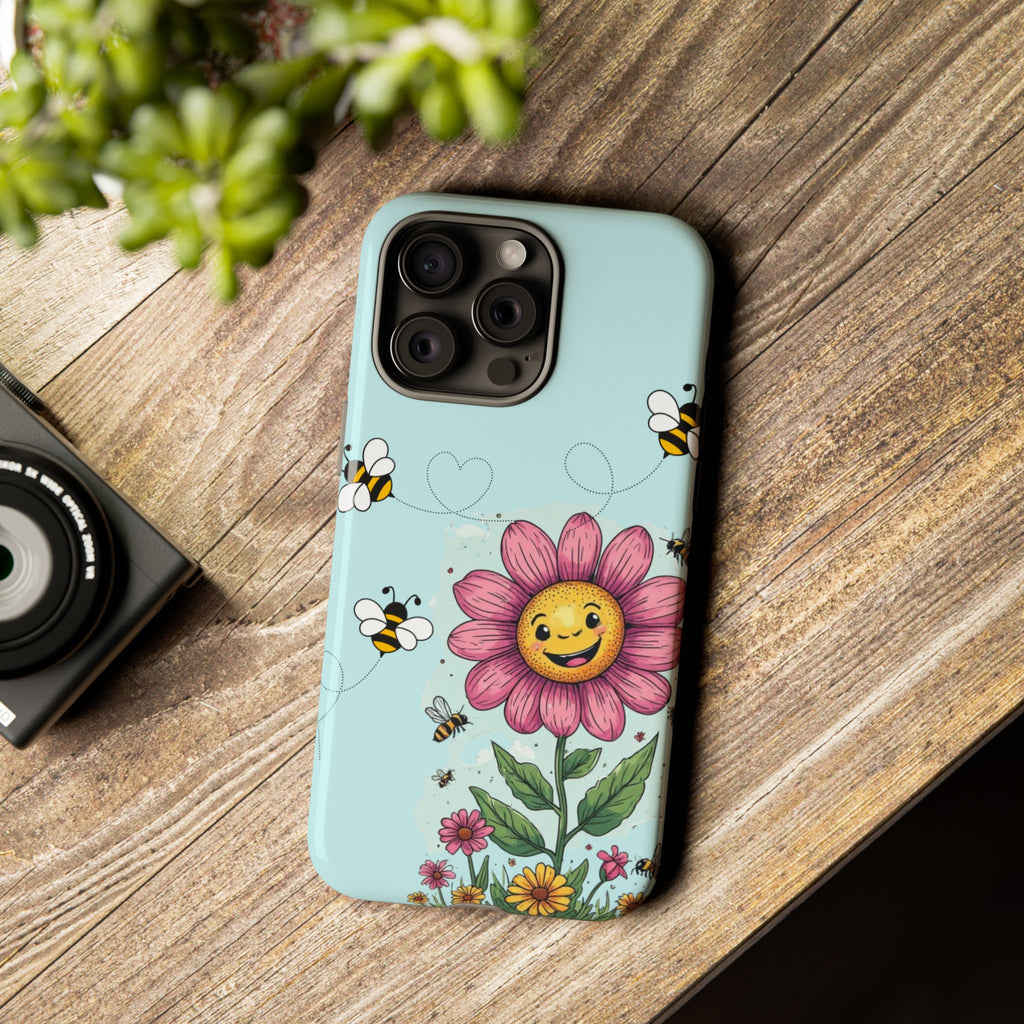 Cute Bee & Smiley Flower Phone Case — Floral Garden Protective Cover
