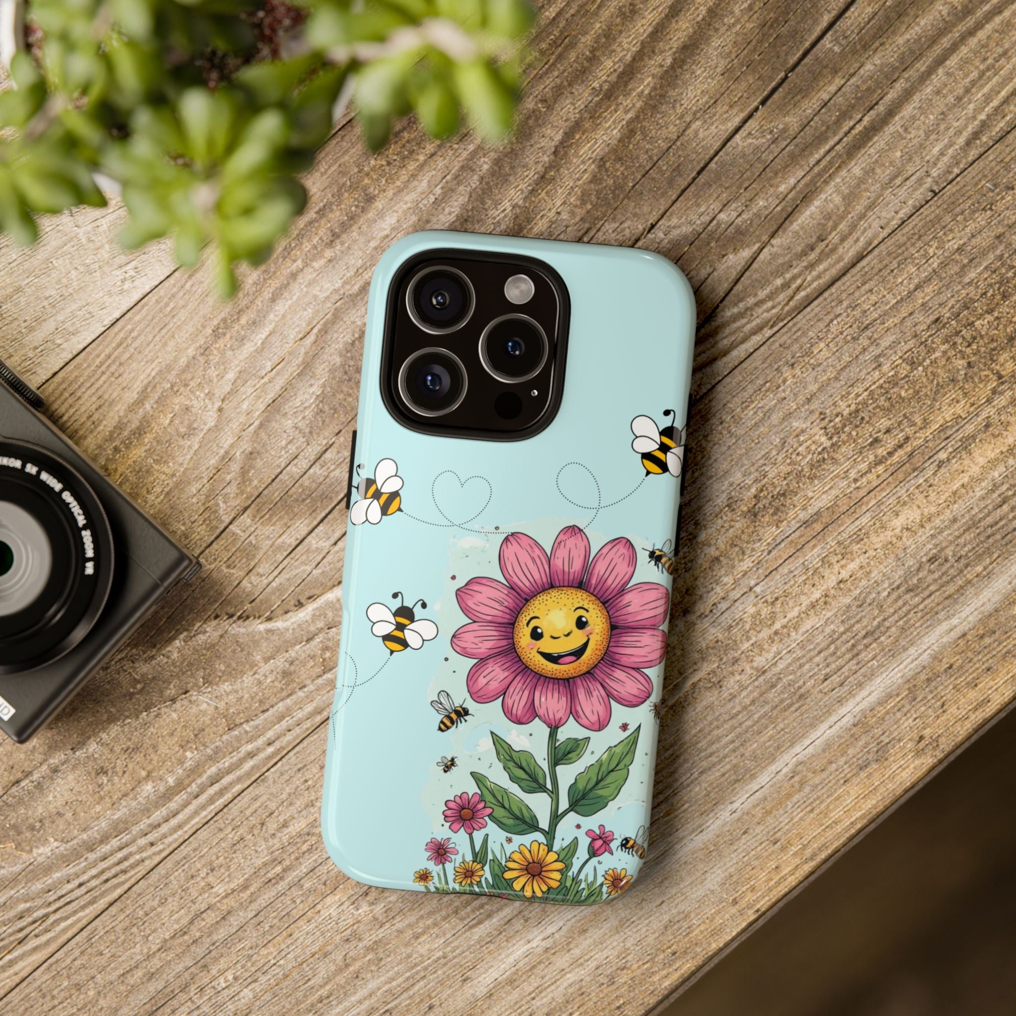 Cute Bee & Smiley Flower Phone Case — Floral Garden Protective Cover