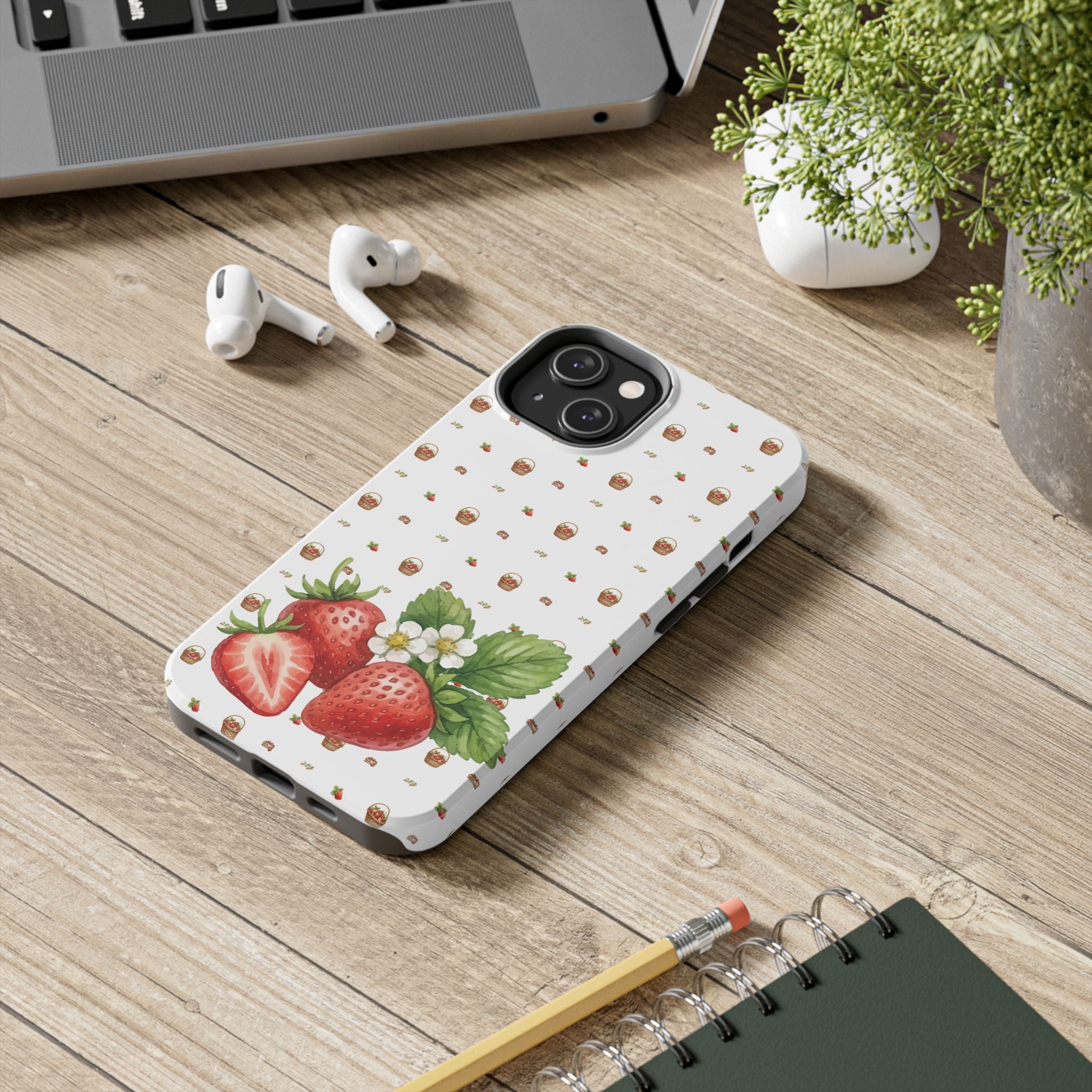 Strawberry Pattern Tough Phone Case — Vintage Botanical Fruit Design