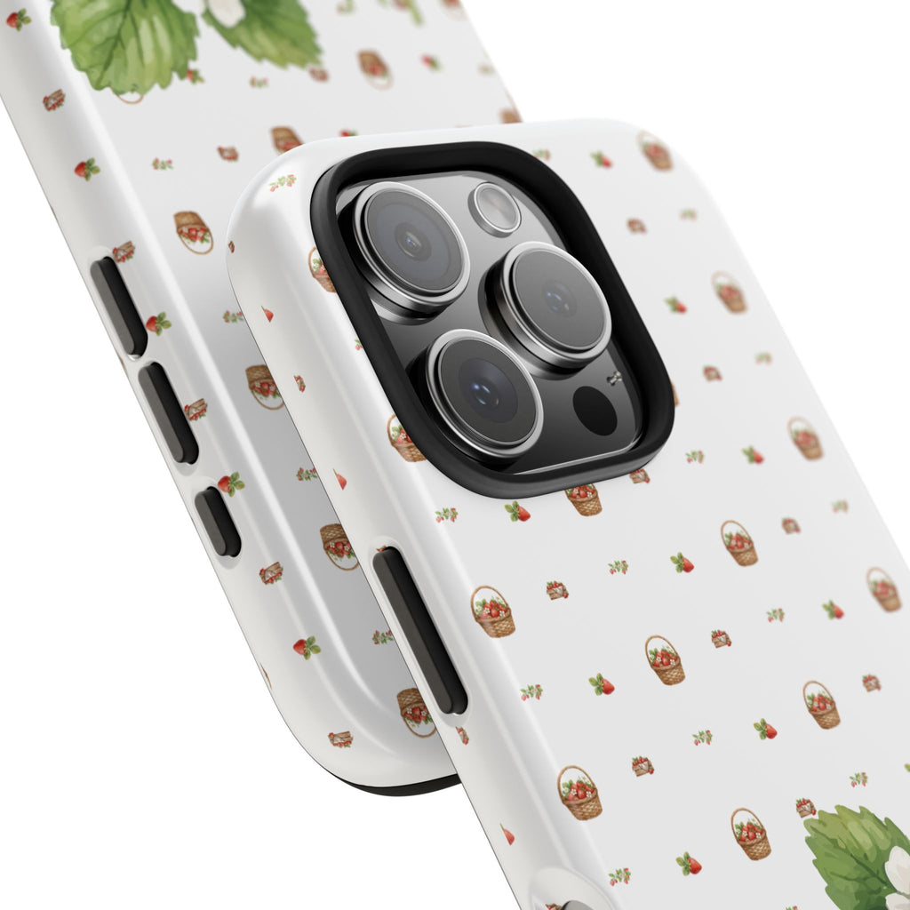 Strawberry Pattern Tough Phone Case — Vintage Botanical Fruit Design