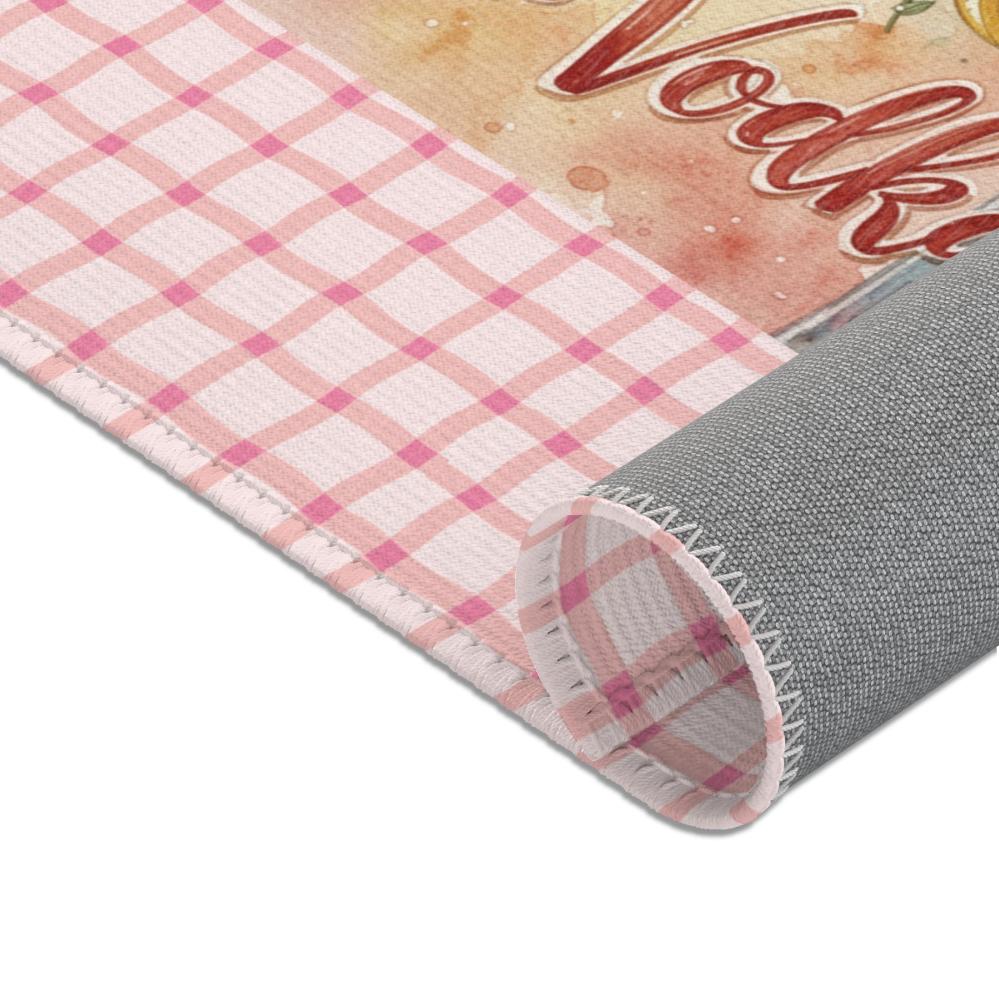 Settle Down It's Vodka Pink Check Area Rug — Funny Kitchen or Bar Floor Mat