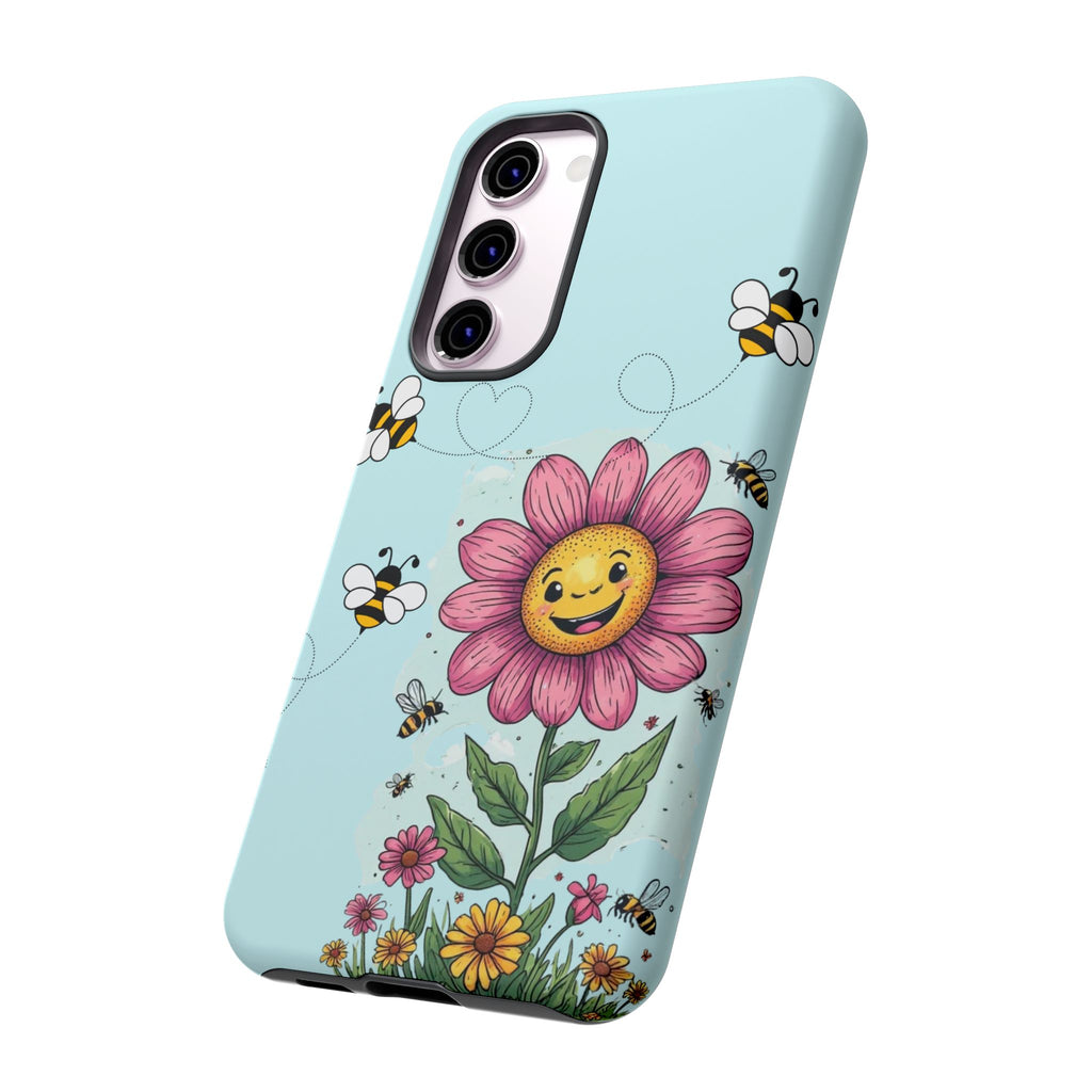 Cute Bee & Smiley Flower Phone Case — Floral Garden Protective Cover