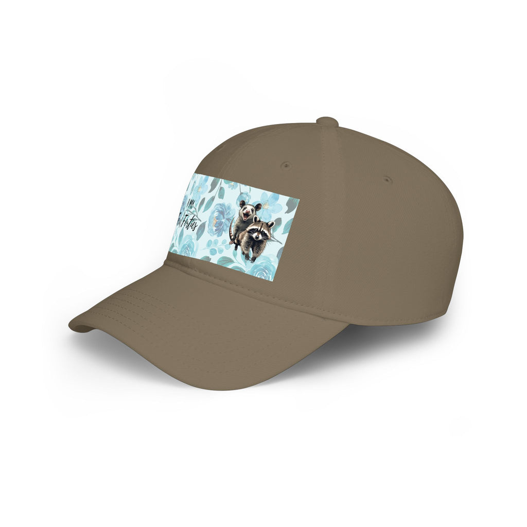 Baseball Cap - "In My Feral Forties" Floral Design with Raccoon & Possum Illustration