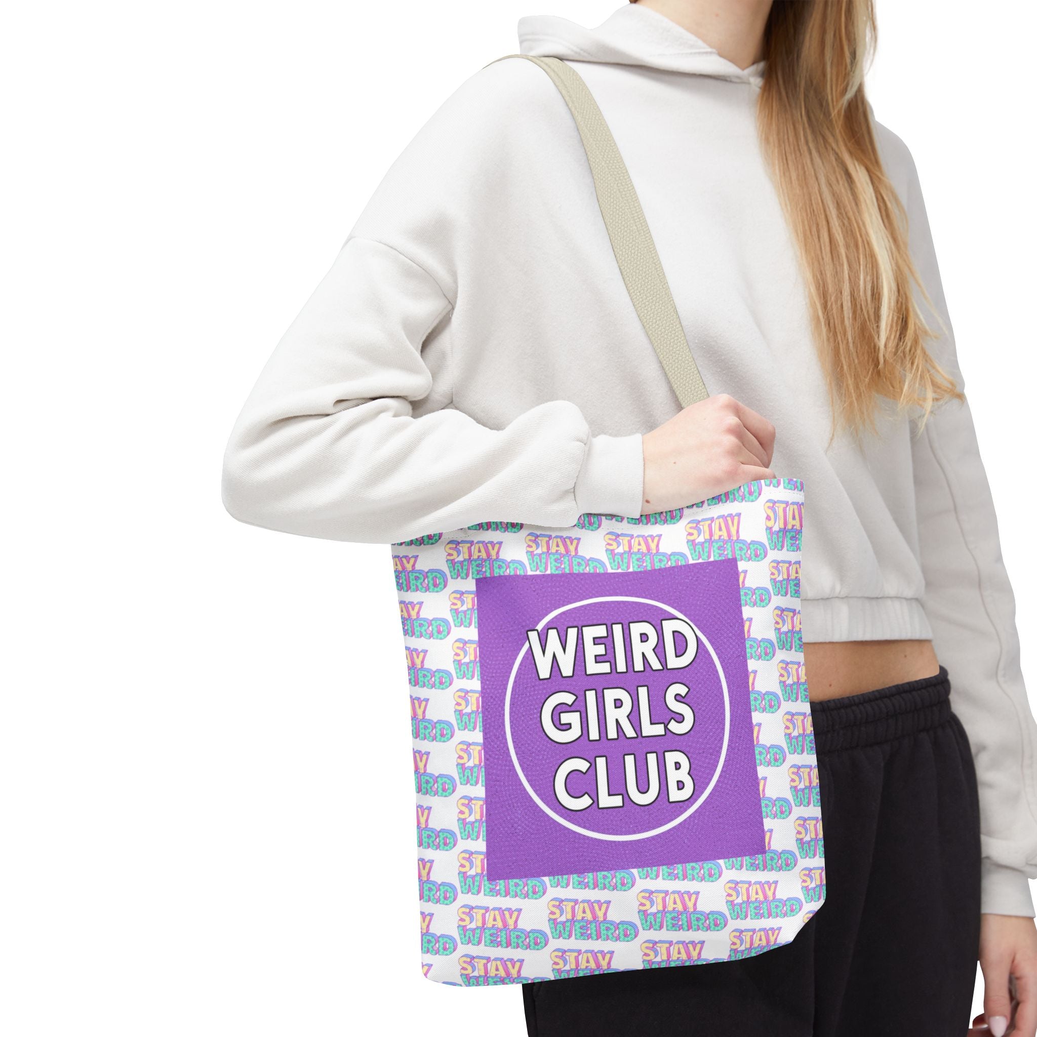 Weird Girls Club Tote Bag – 'Stay Weird' Pattern All-Over Print