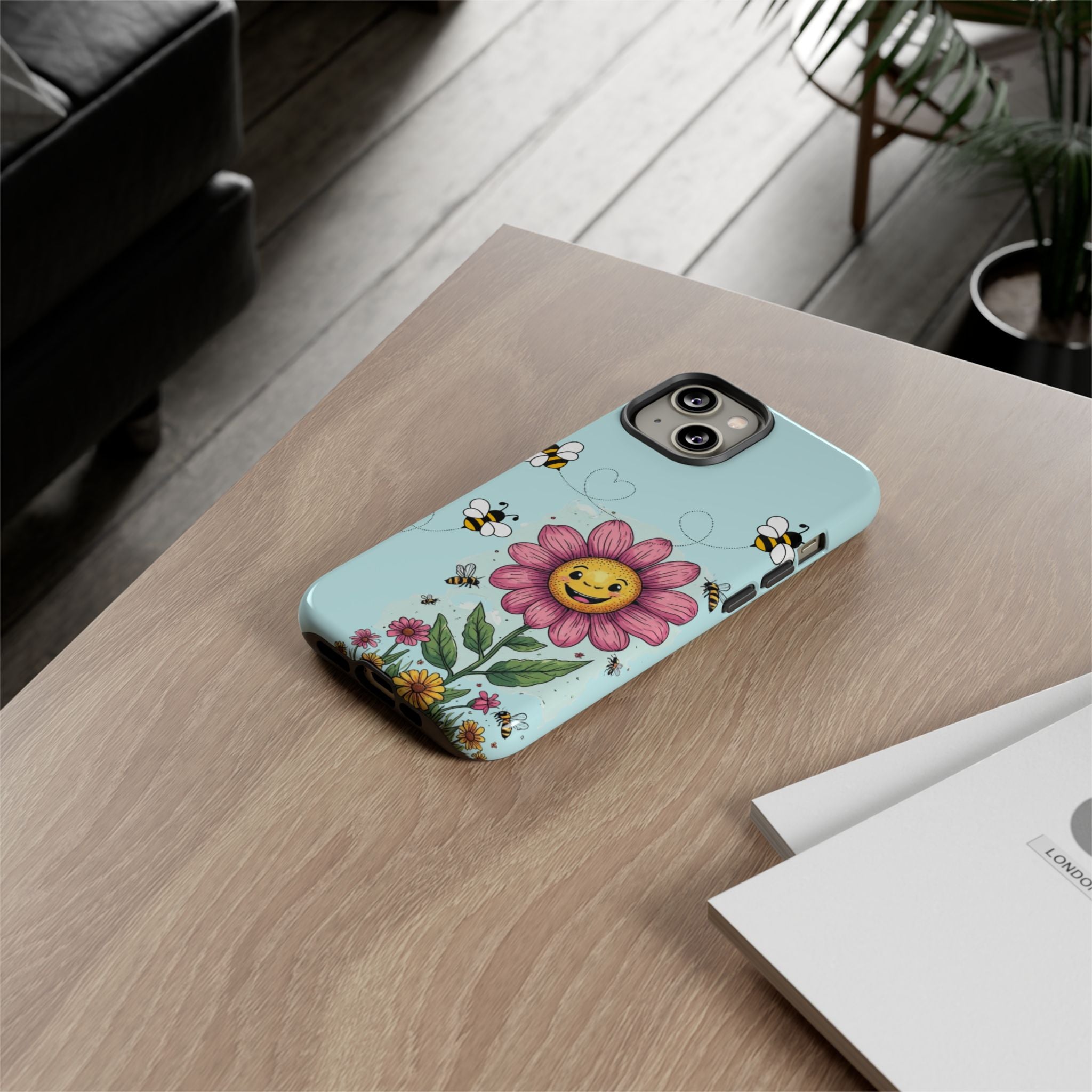 Cute Bee & Smiley Flower Phone Case — Floral Garden Protective Cover
